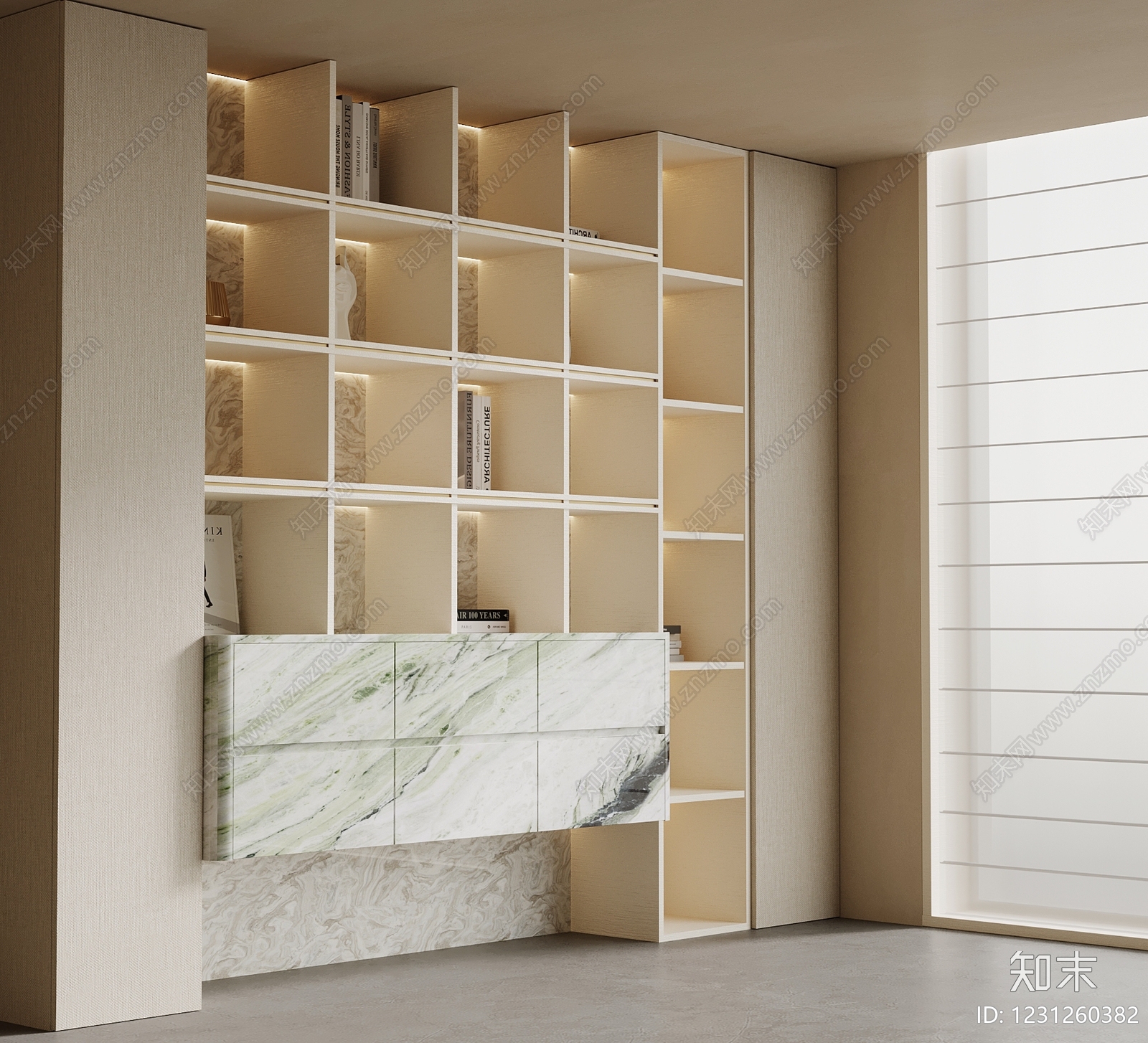 意式极简书柜3D模型下载【ID:1231260382】