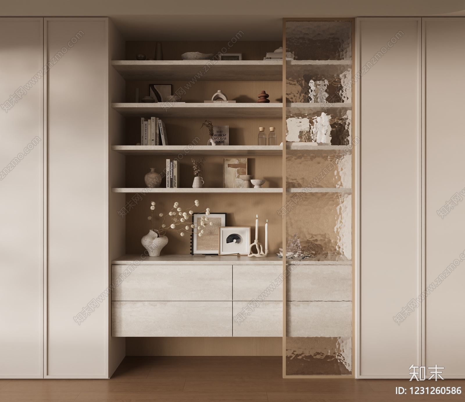 奶油风储物柜3D模型下载【ID:1231260586】