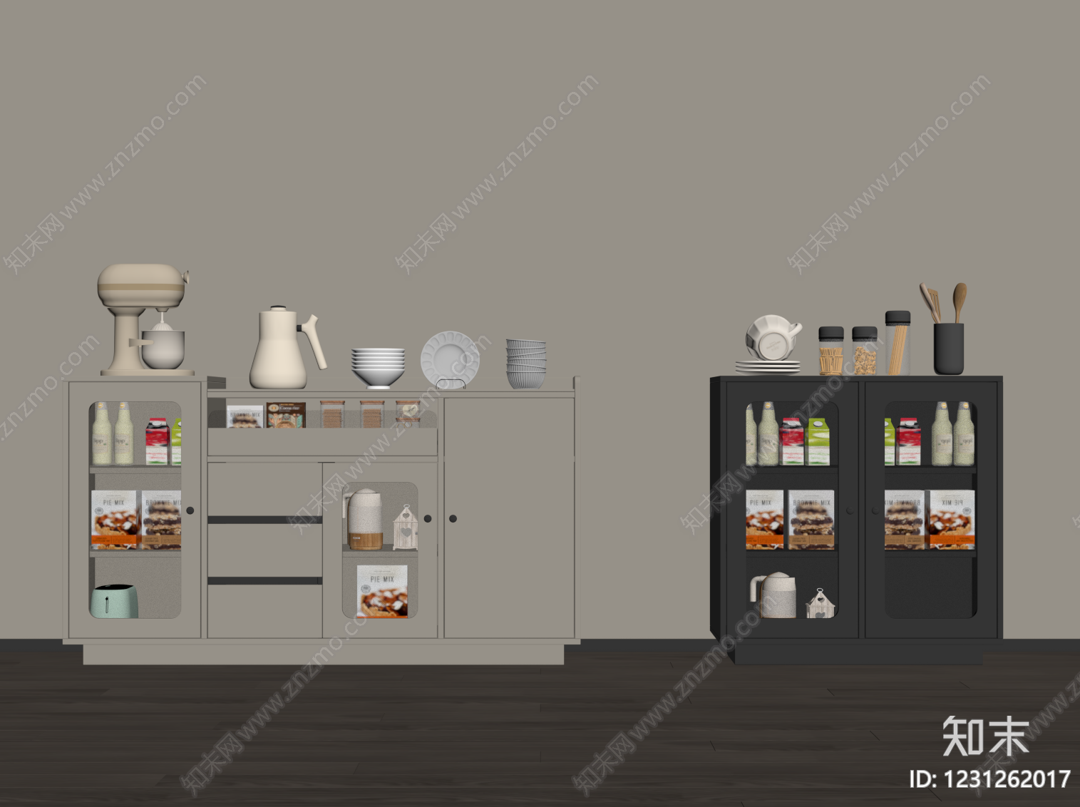 现代简约餐边柜SU模型下载【ID:1231262017】