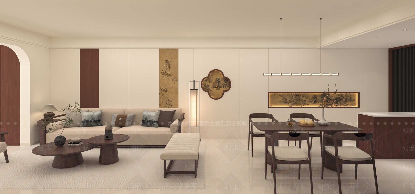 新中式宋式客餐厅3D模型下载【ID:1231263488】