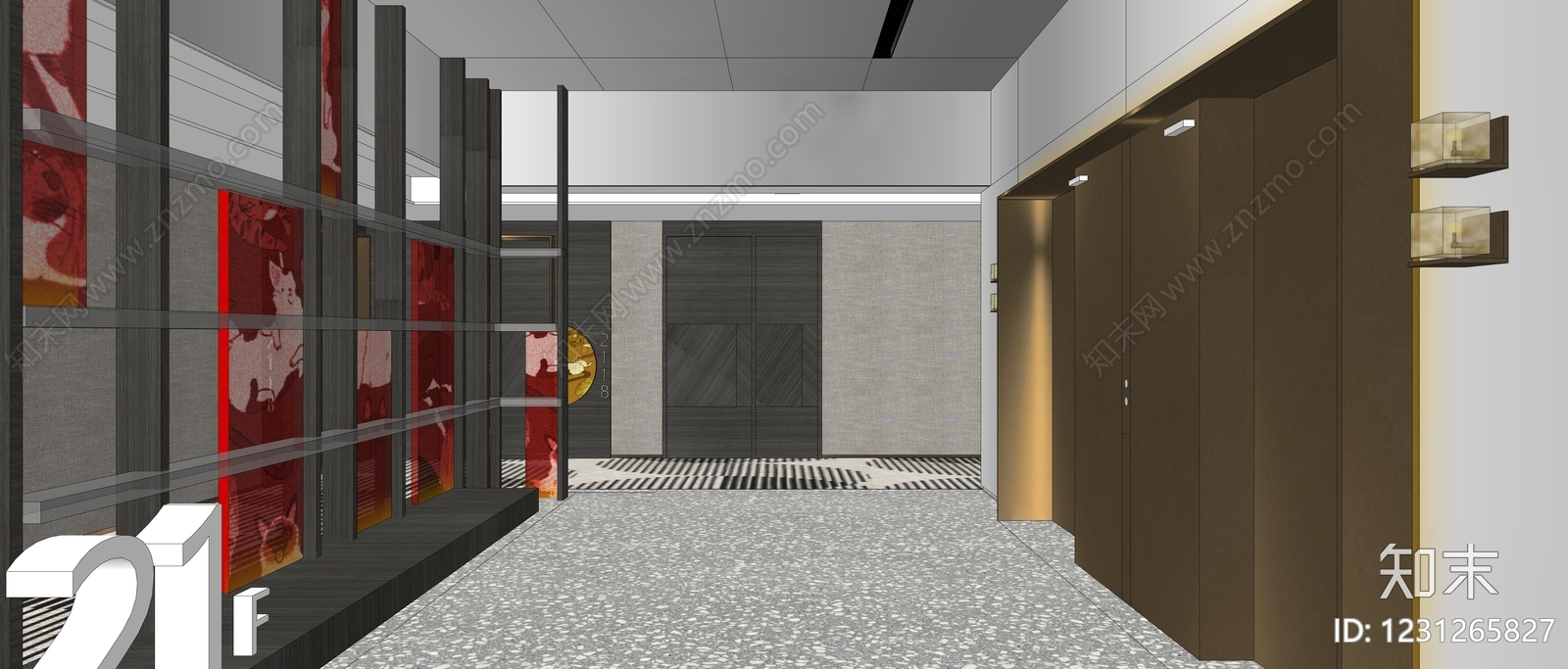 新中式酒店走廊SU模型下载【ID:1231265827】