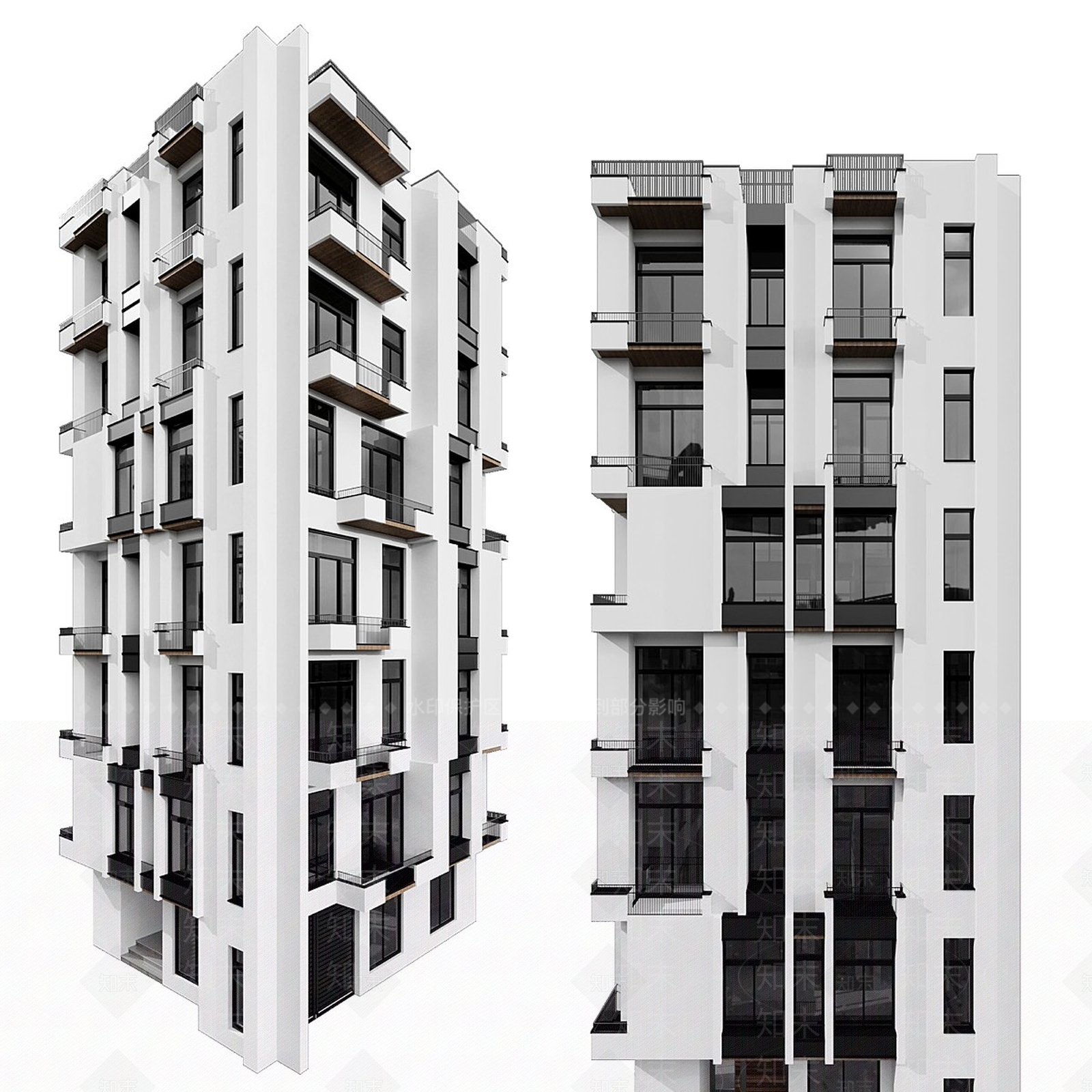 现代主义小高层住宅楼3D模型下载【ID:1231266558】