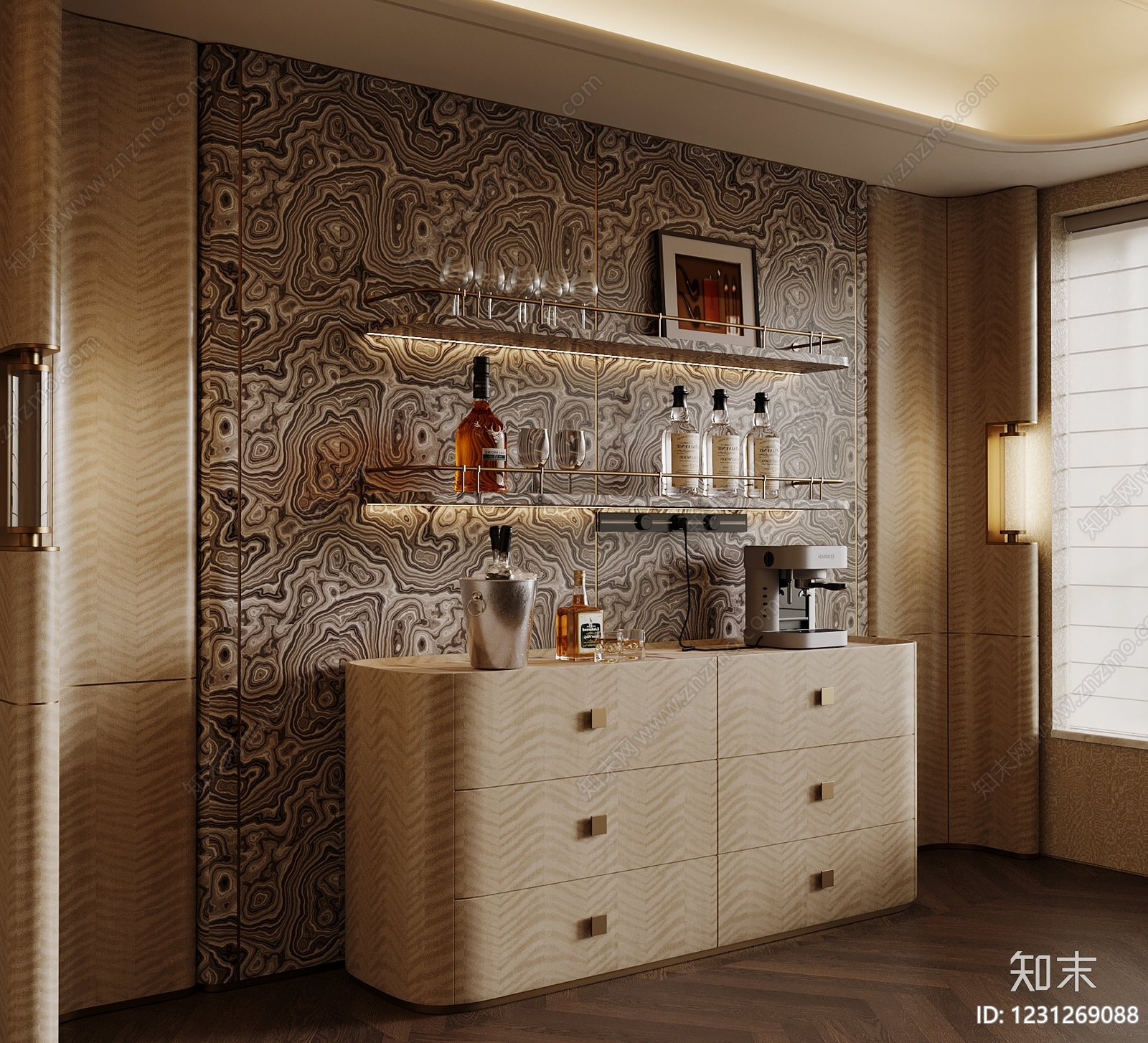 轻奢酒柜SU模型下载【ID:1231269088】