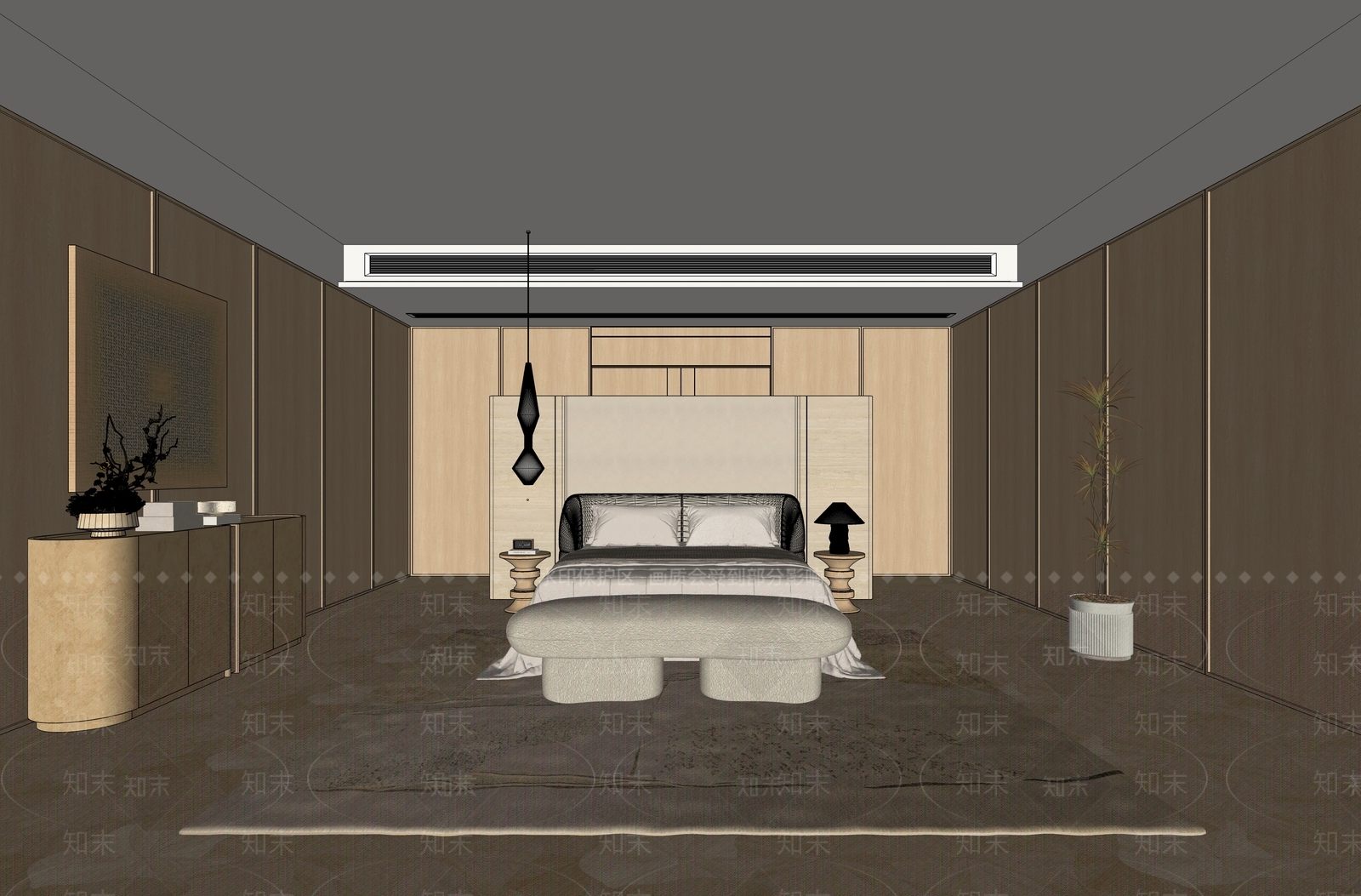 奶油风主卧SU模型下载【ID:1231275027】