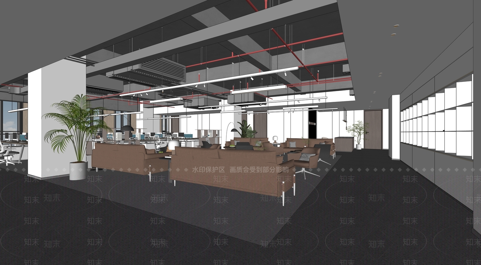 现代简约办公区SU模型下载【ID:1231277024】