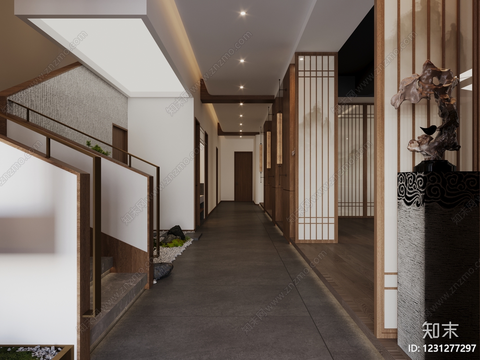 新中式走廊3D模型下载【ID:1231277297】