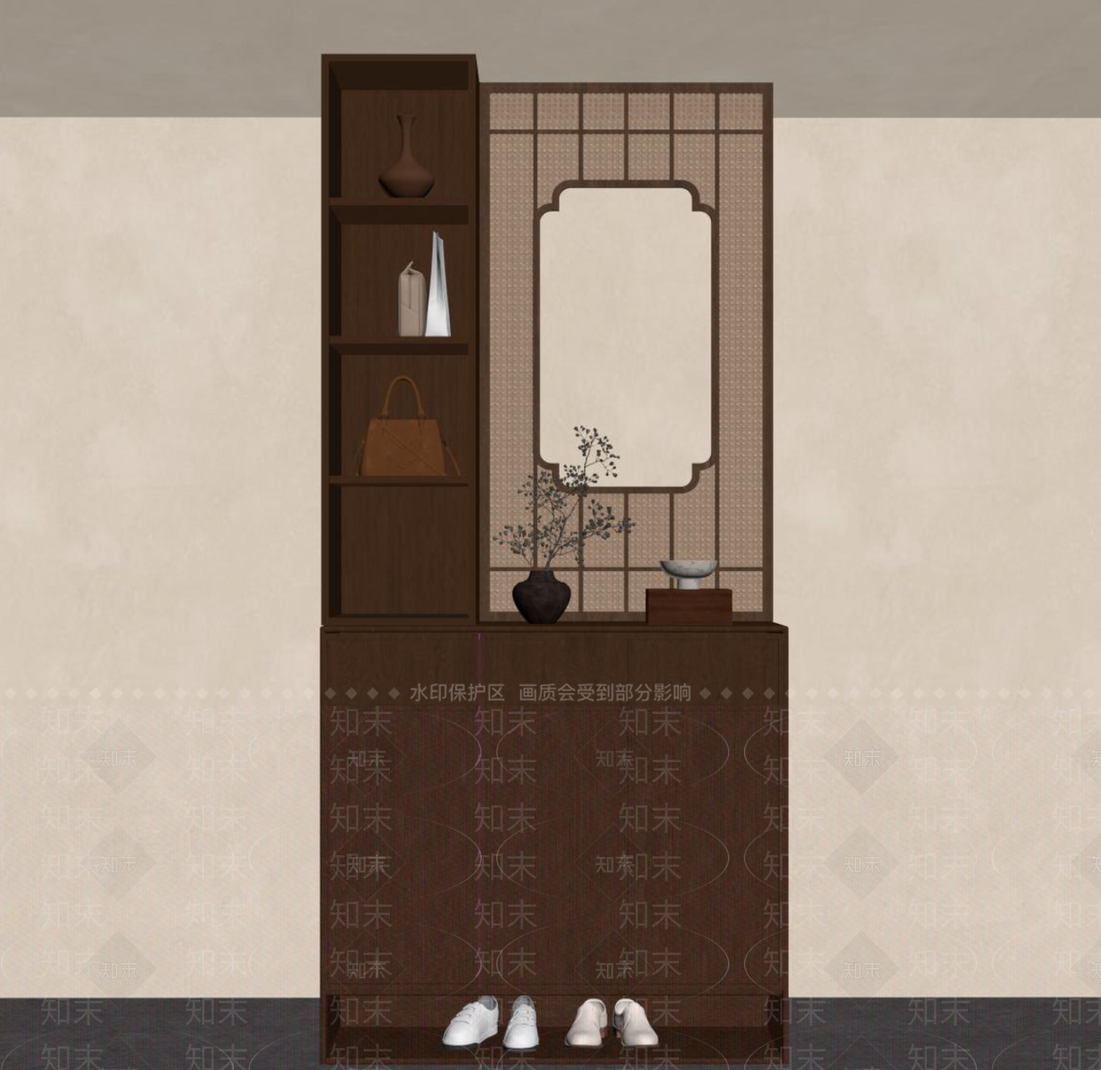 新中式鞋柜SU模型下载【ID:1231277983】
