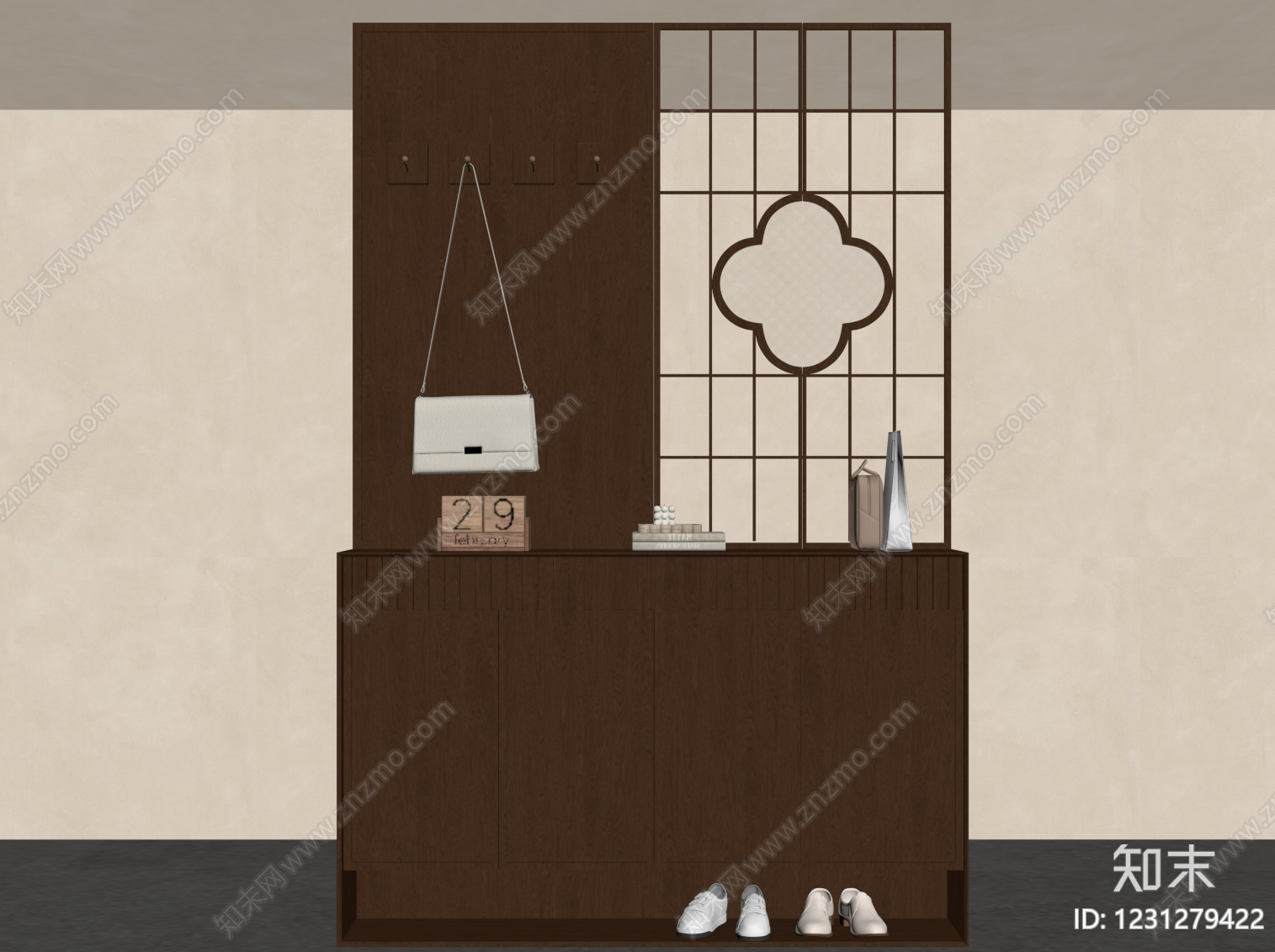 新中式鞋柜SU模型下载【ID:1231279422】