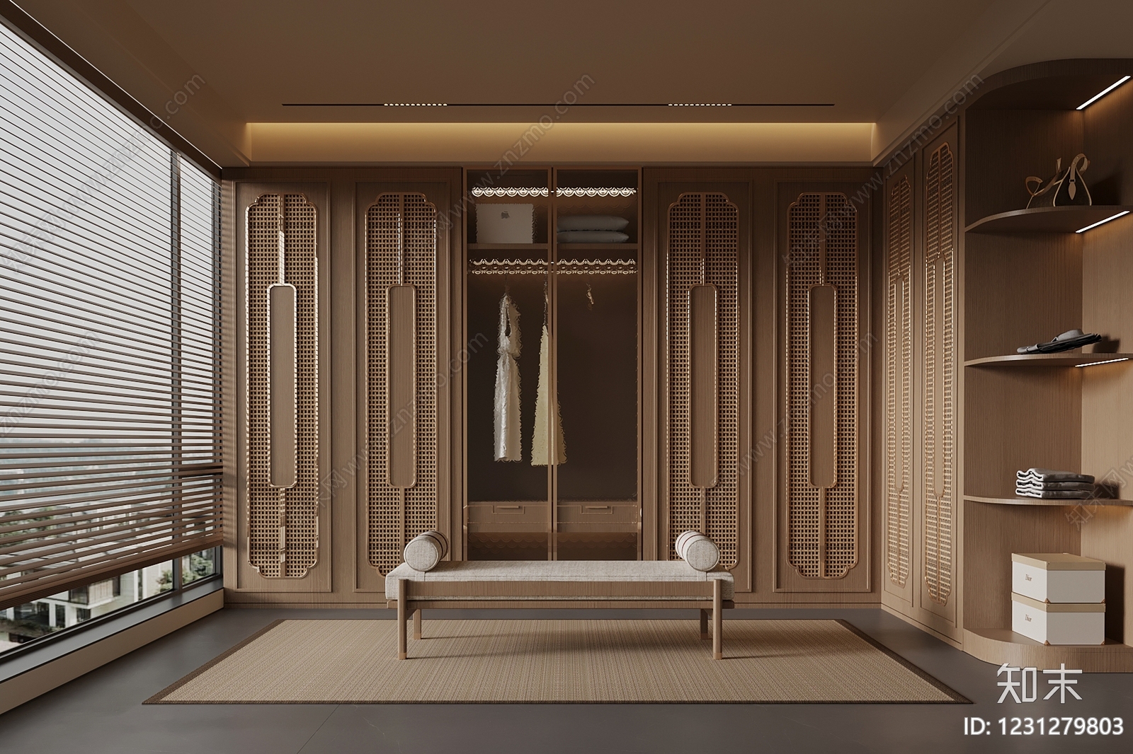 新中式衣帽间3D模型下载【ID:1231279803】