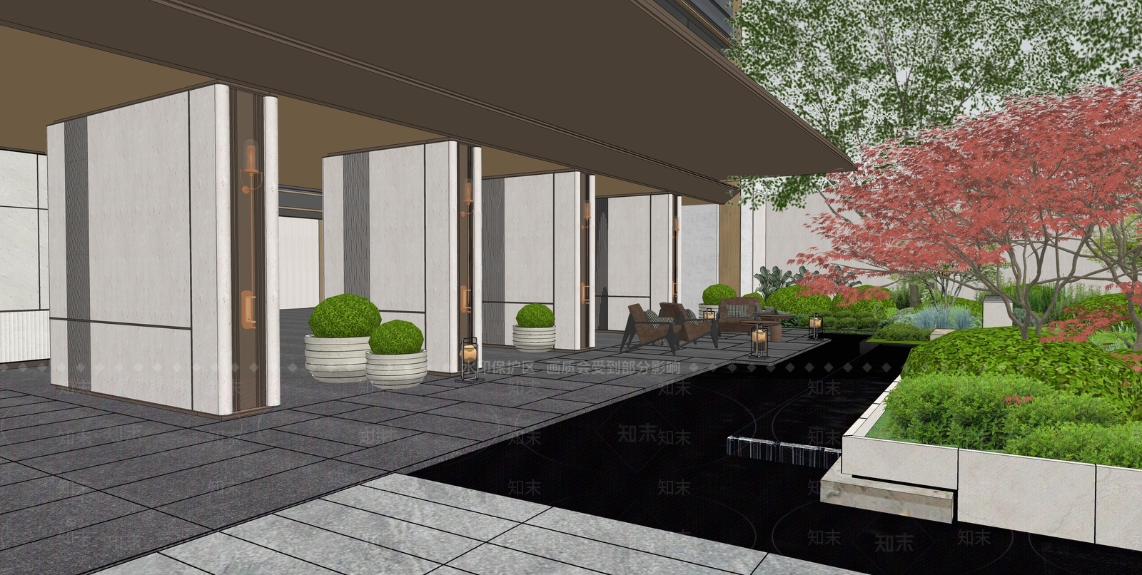 新中式景观小区景观SU模型下载【ID:1231281907】
