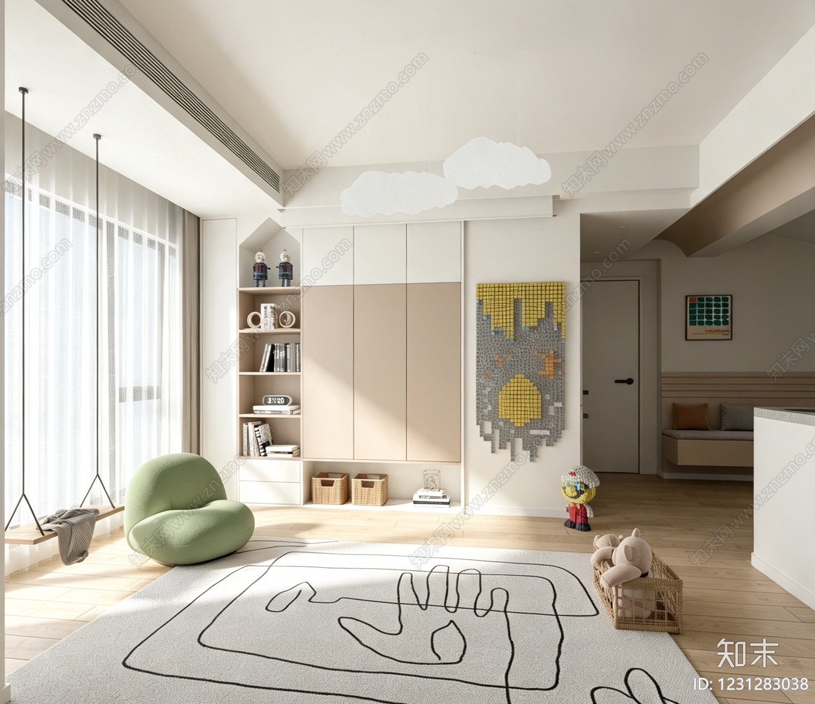 奶油风家居客厅3D模型下载【ID:1231283038】