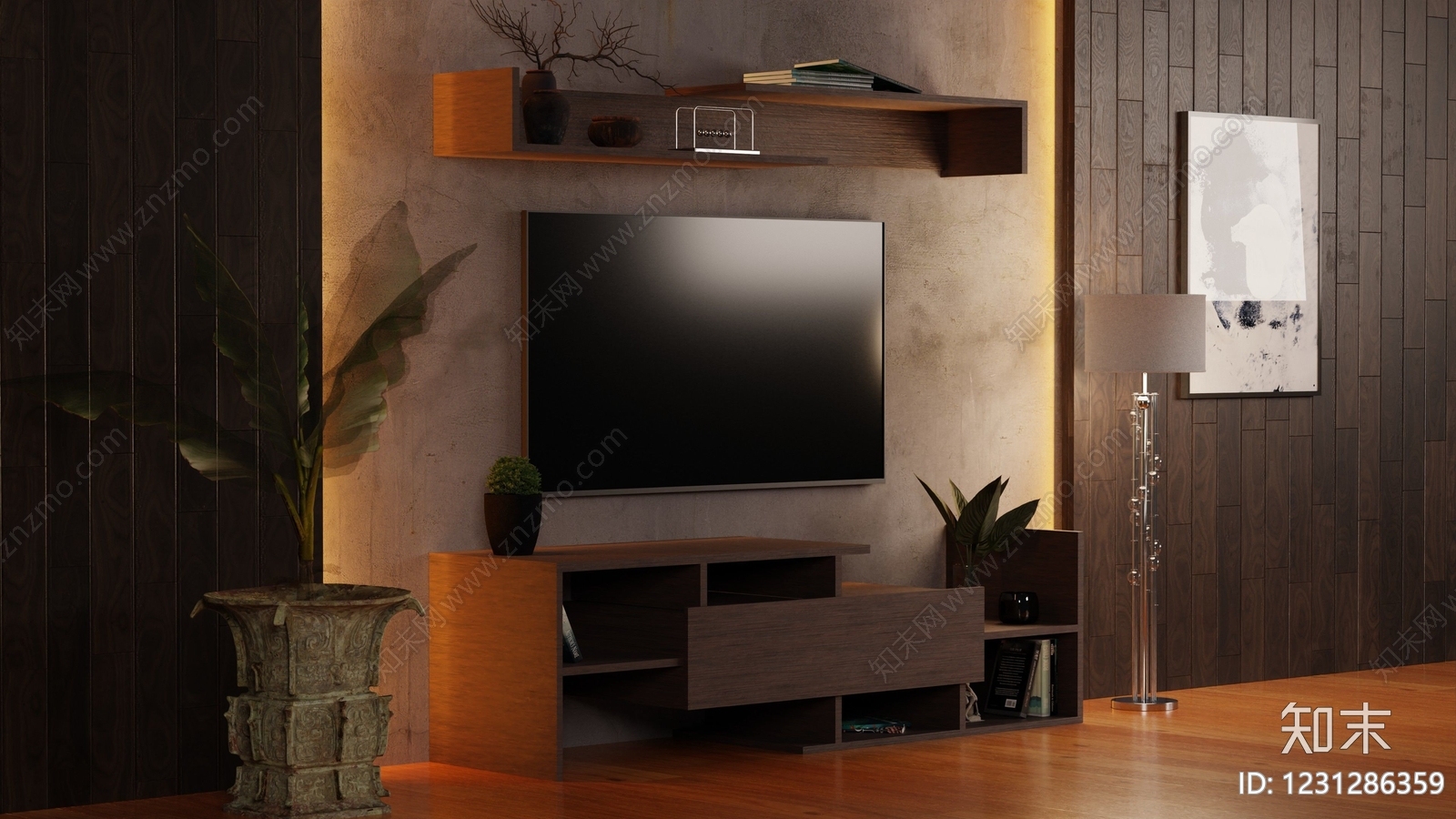 现代简约家居客厅3D模型下载【ID:1231286359】