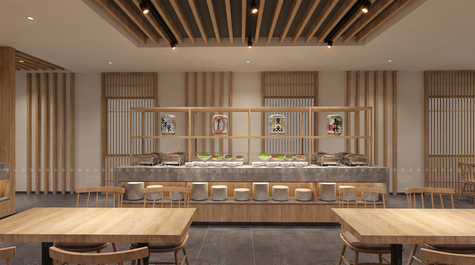 日式自助餐厅SU模型下载【ID:1231287783】