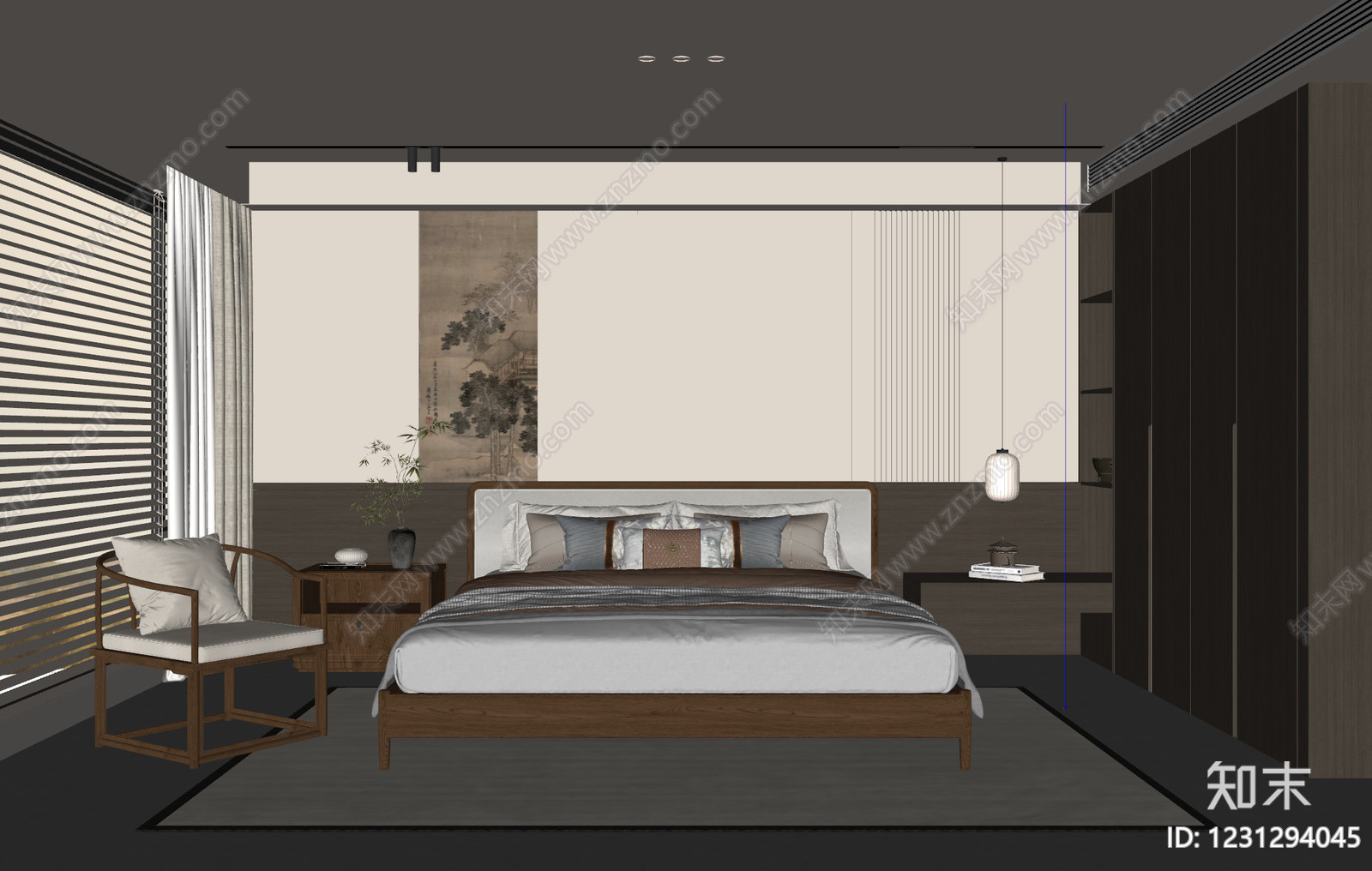 新中式家居卧室SU模型下载【ID:1231294045】