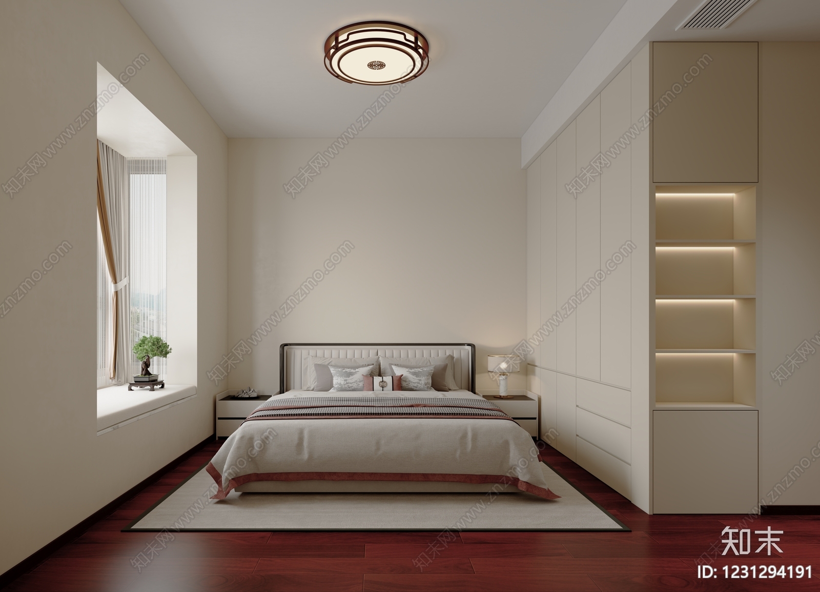 新中式家居卧室3D模型下载【ID:1231294191】