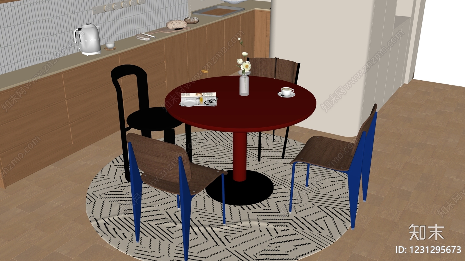 原木风餐桌椅SU模型下载【ID:1231295673】