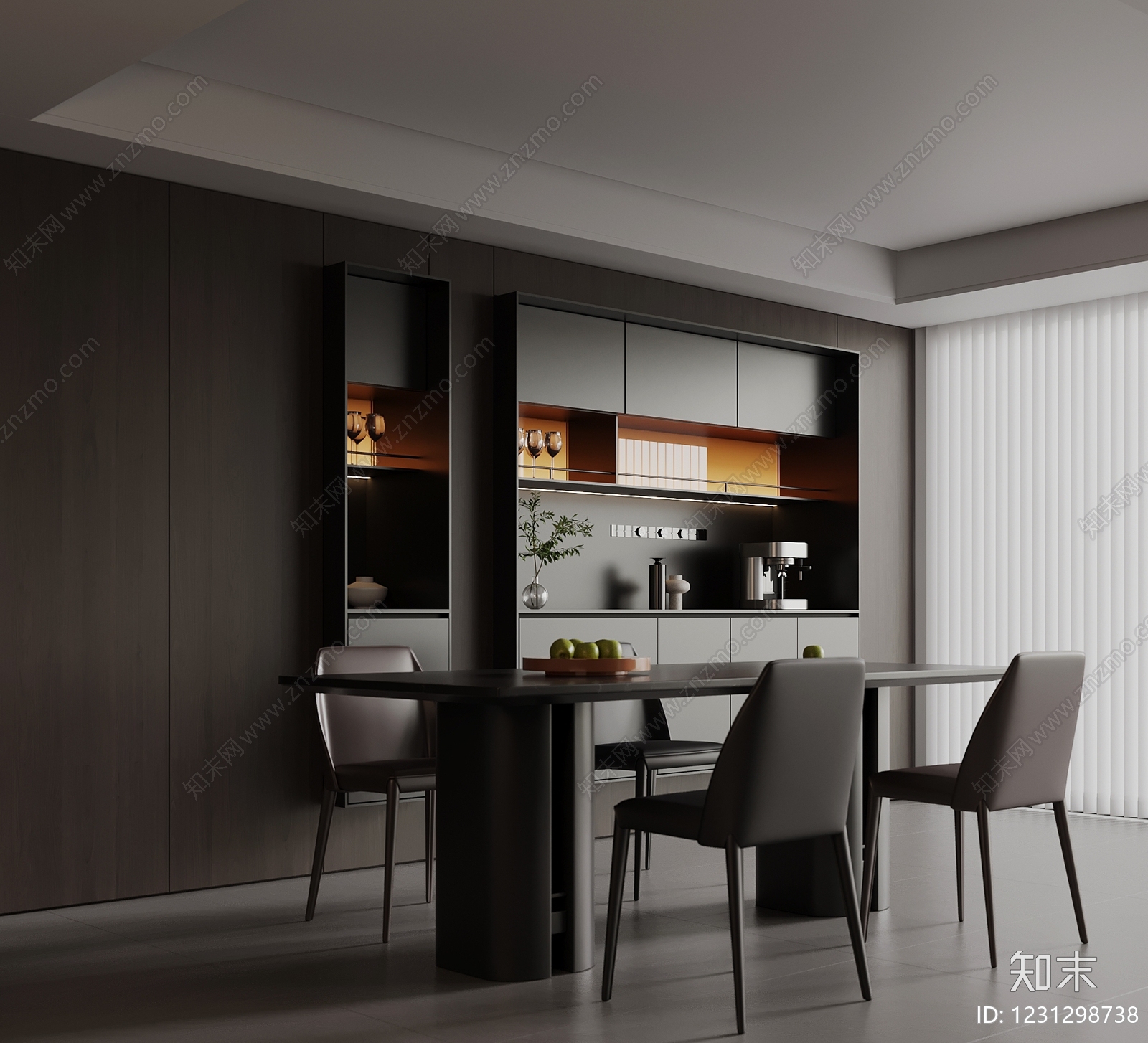 意式极简家居餐厅3D模型下载【ID:1231298738】