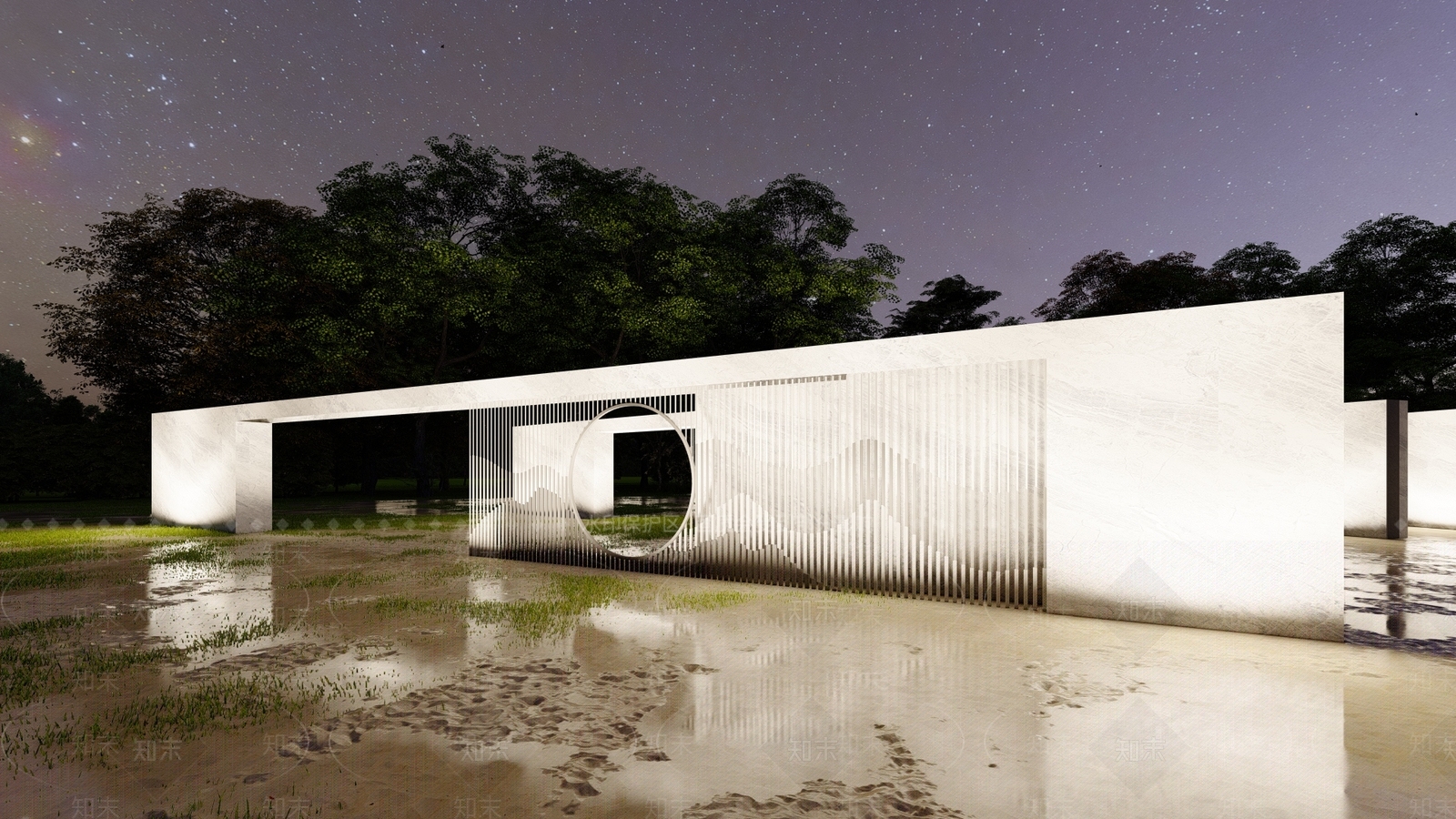 新中式景观景墙SU模型下载【ID:1231299404】