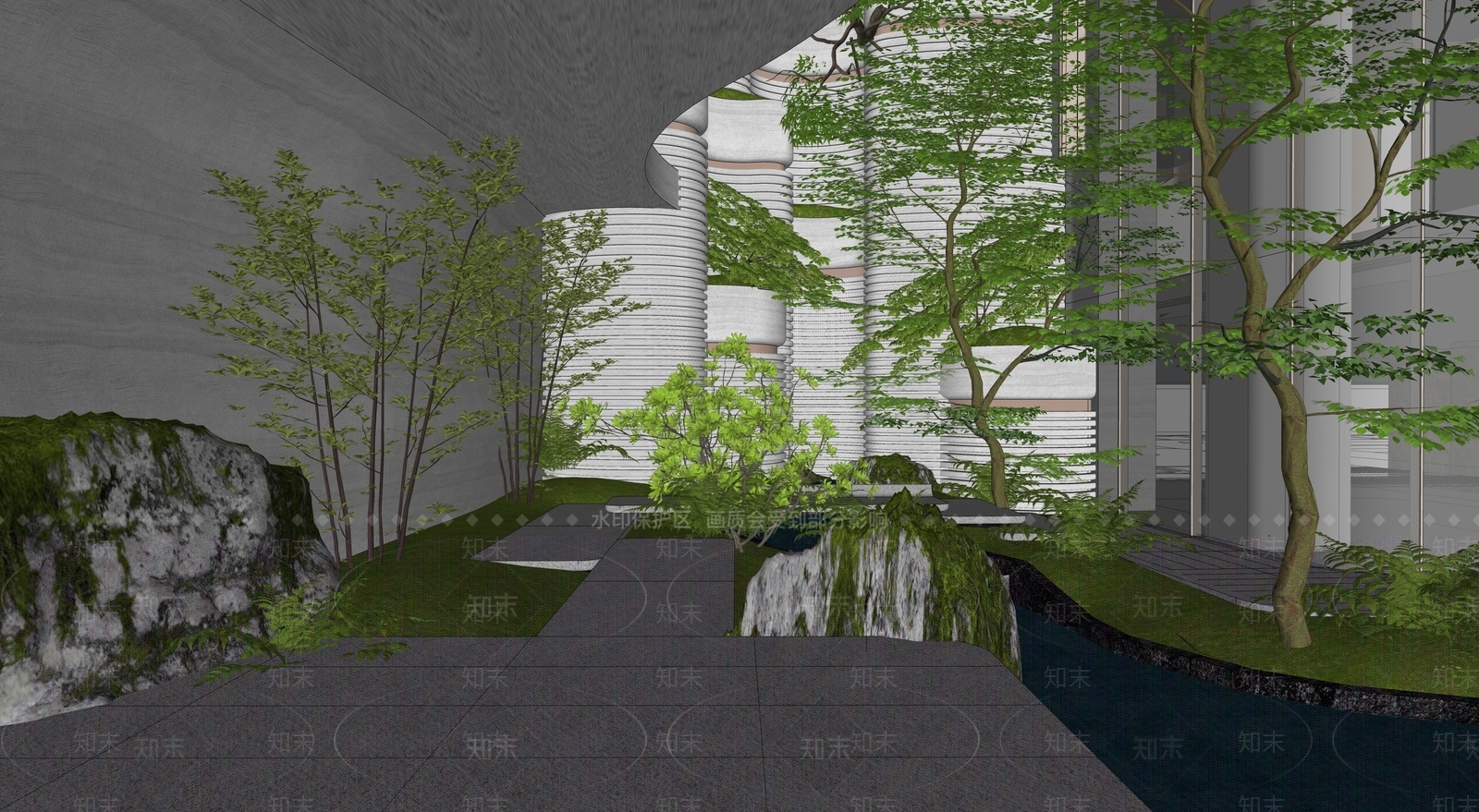 新中式景观小区景观SU模型下载【ID:1231302088】