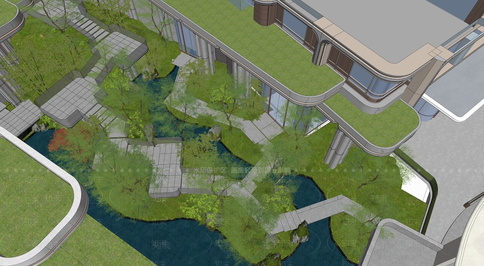 新中式景观小区景观SU模型下载【ID:1231302088】
