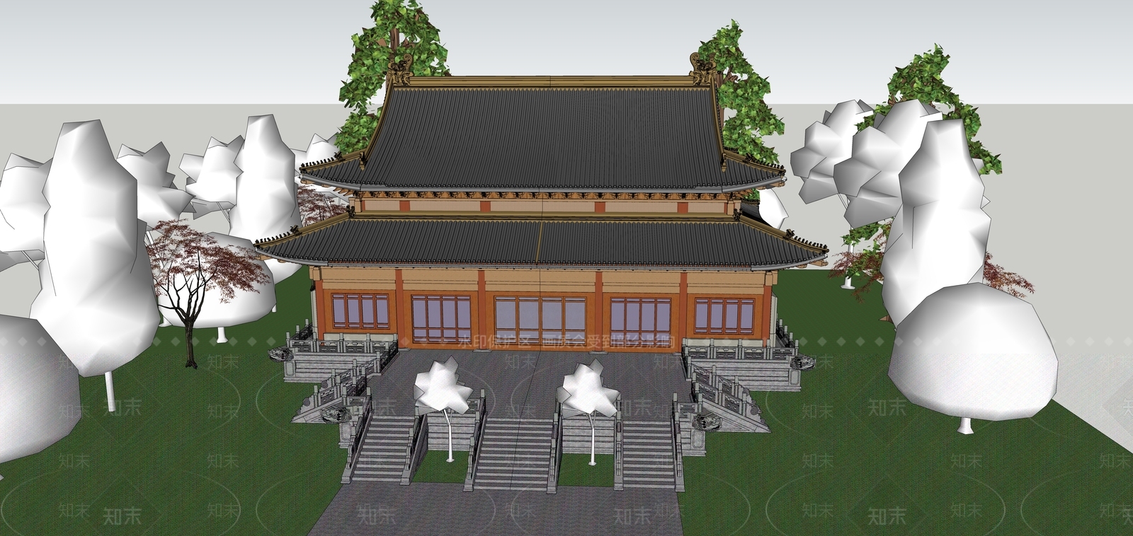 中式古建古建筑SU模型下载【ID:1231302267】
