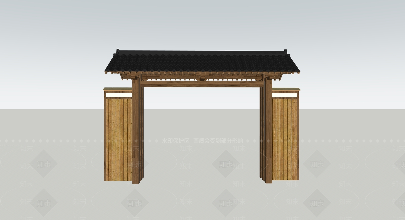 中式入口大门SU模型下载【ID:1231302549】