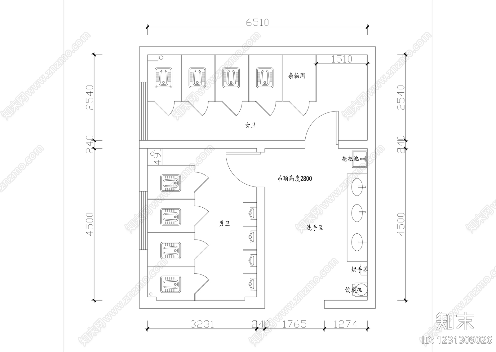 公共卫生间cad施工图下载【ID:1231309026】
