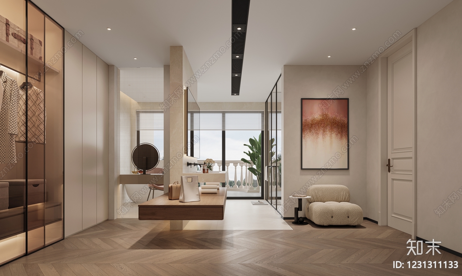 现代简约衣帽间3D模型下载【ID:1231311133】