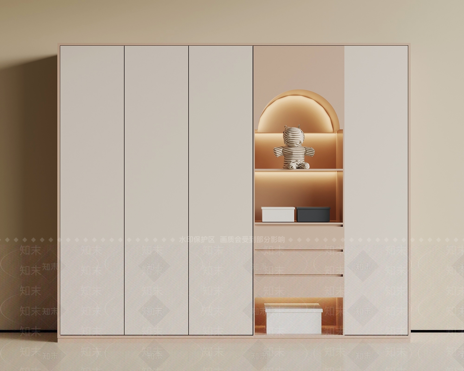 奶油风衣柜3D模型下载【ID:1231312319】