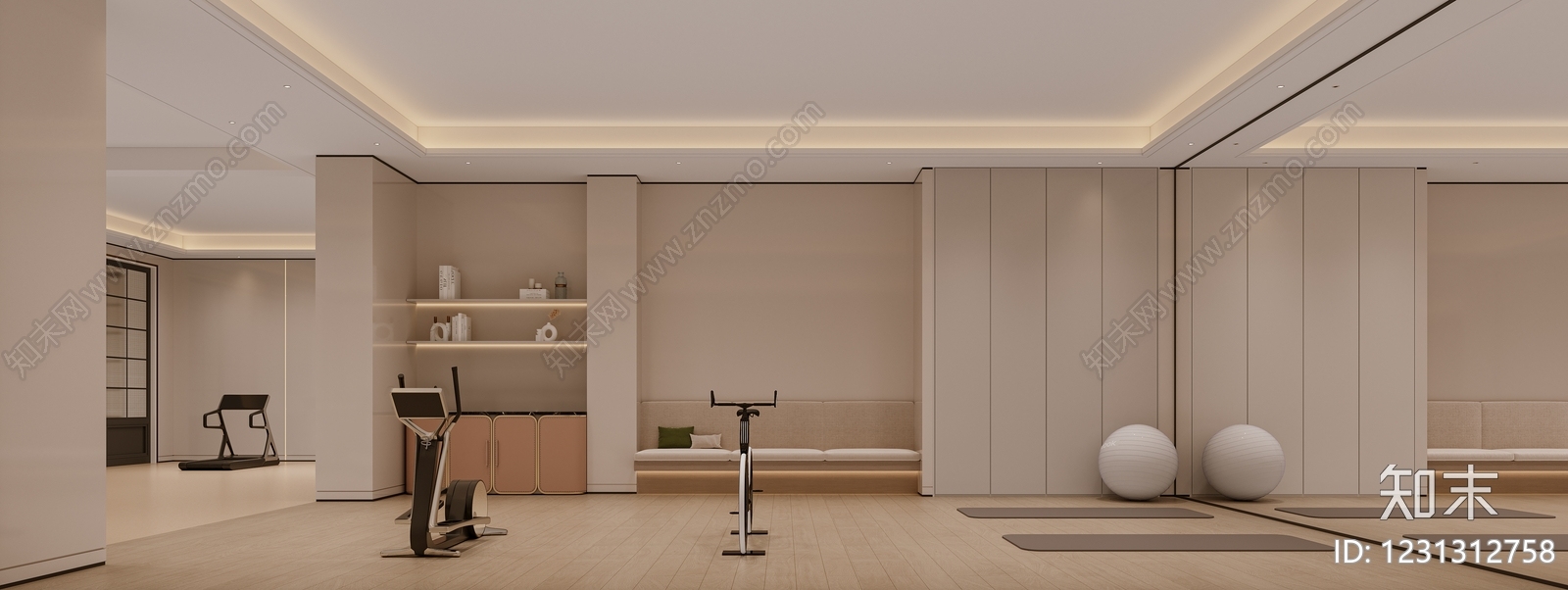奶油风健身房3D模型下载【ID:1231312758】