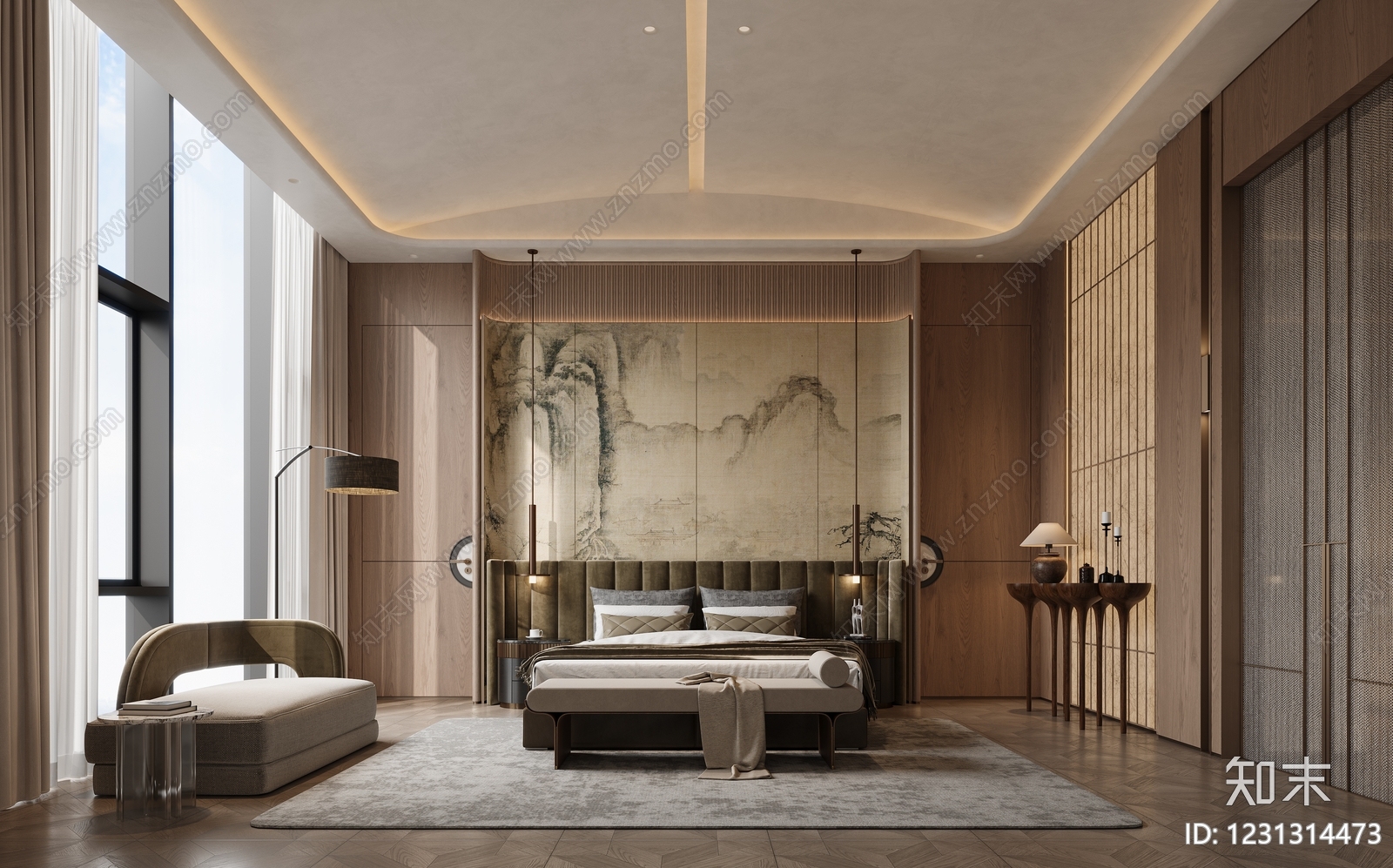 新中式宋式卧室3D模型下载【ID:1231314473】
