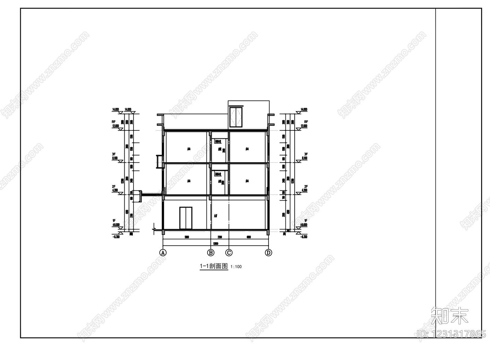 办公楼建筑cad施工图下载【ID:1231317865】