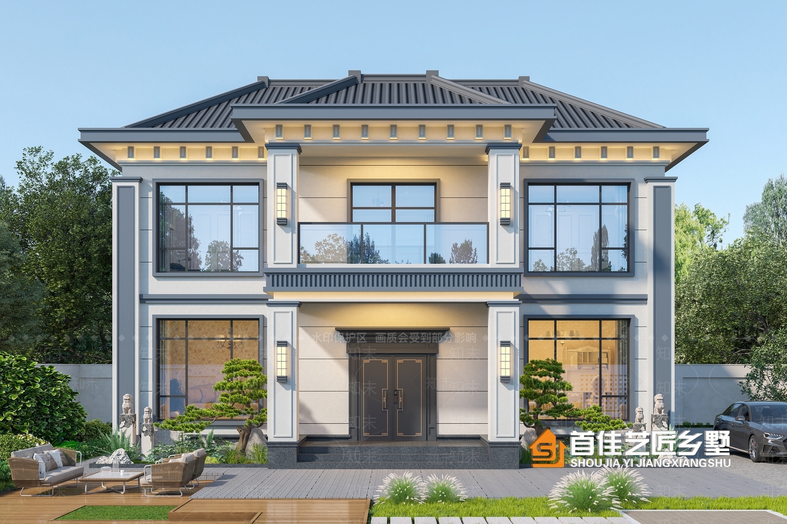 新中式别墅外观3D模型下载【ID:1231322307】