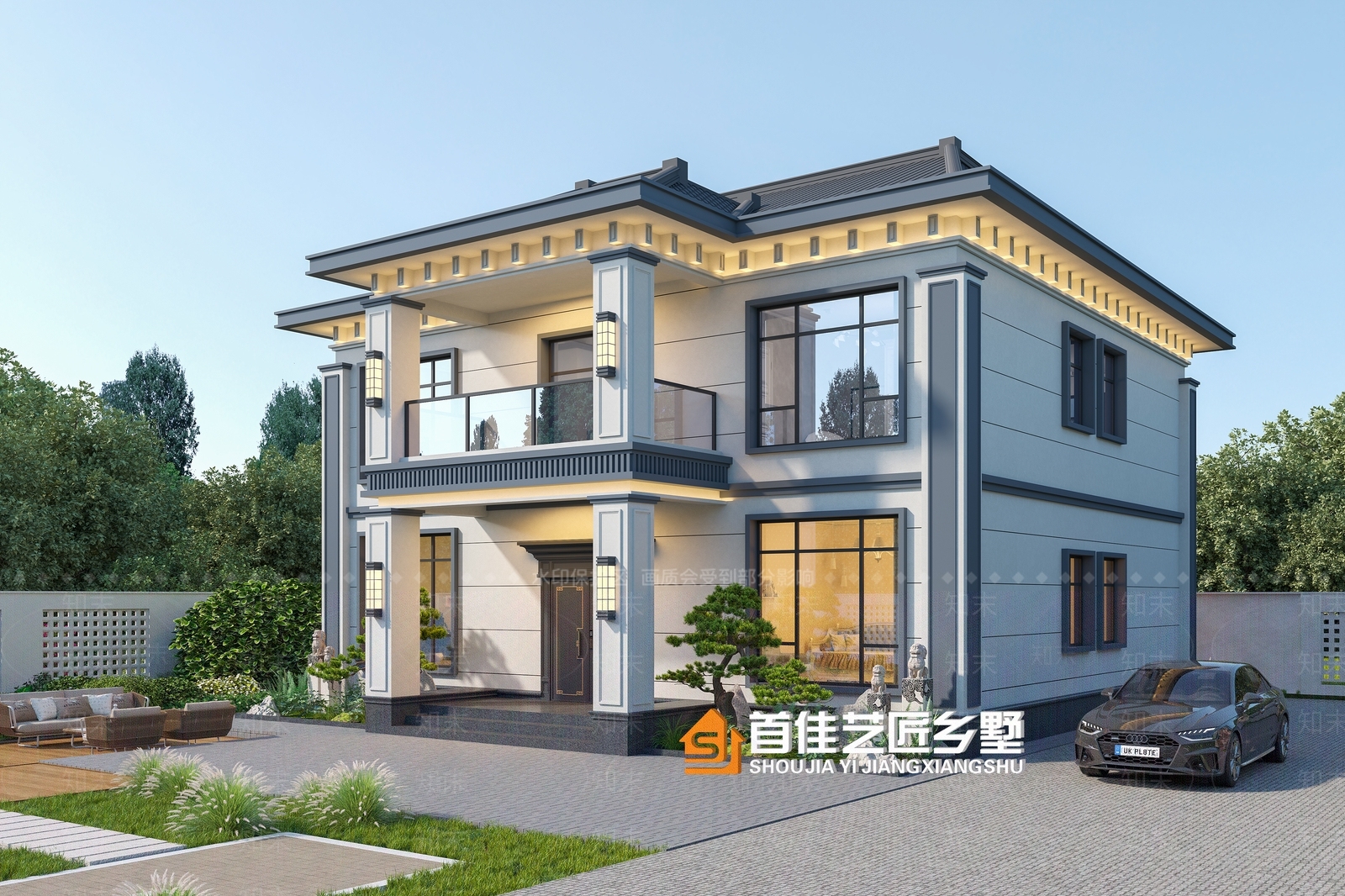 新中式别墅外观3D模型下载【ID:1231322307】
