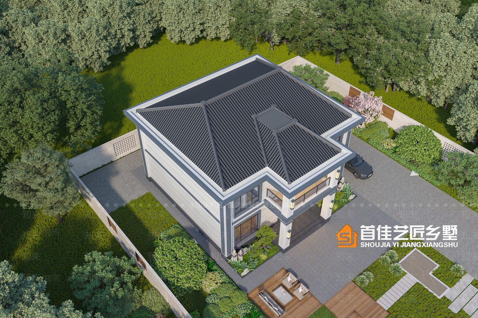 新中式别墅外观3D模型下载【ID:1231322307】