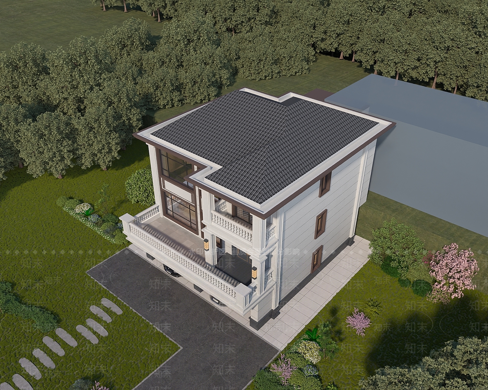 新中式别墅外观3D模型下载【ID:1231322403】