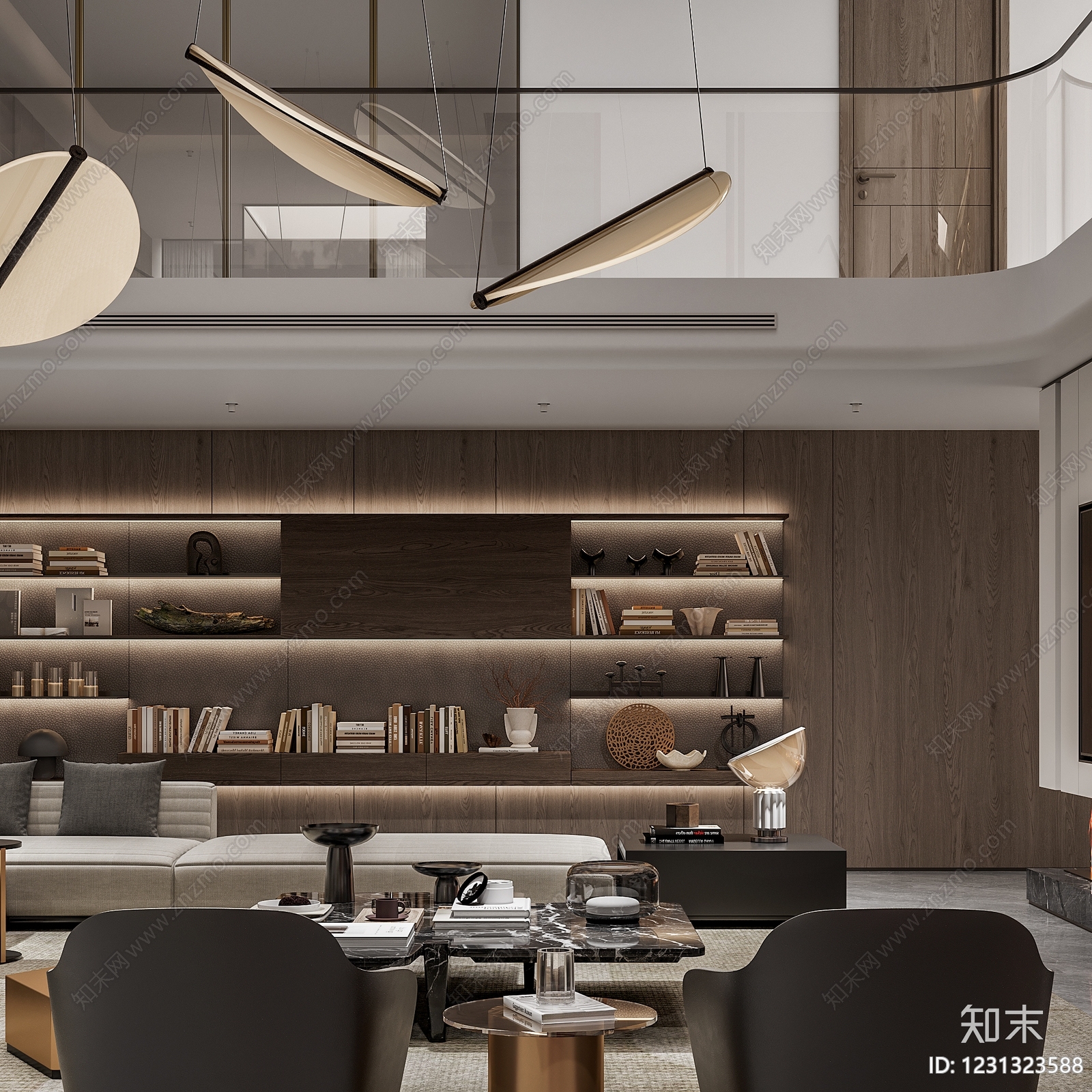 意式极简挑空客厅3D模型下载【ID:1231323588】