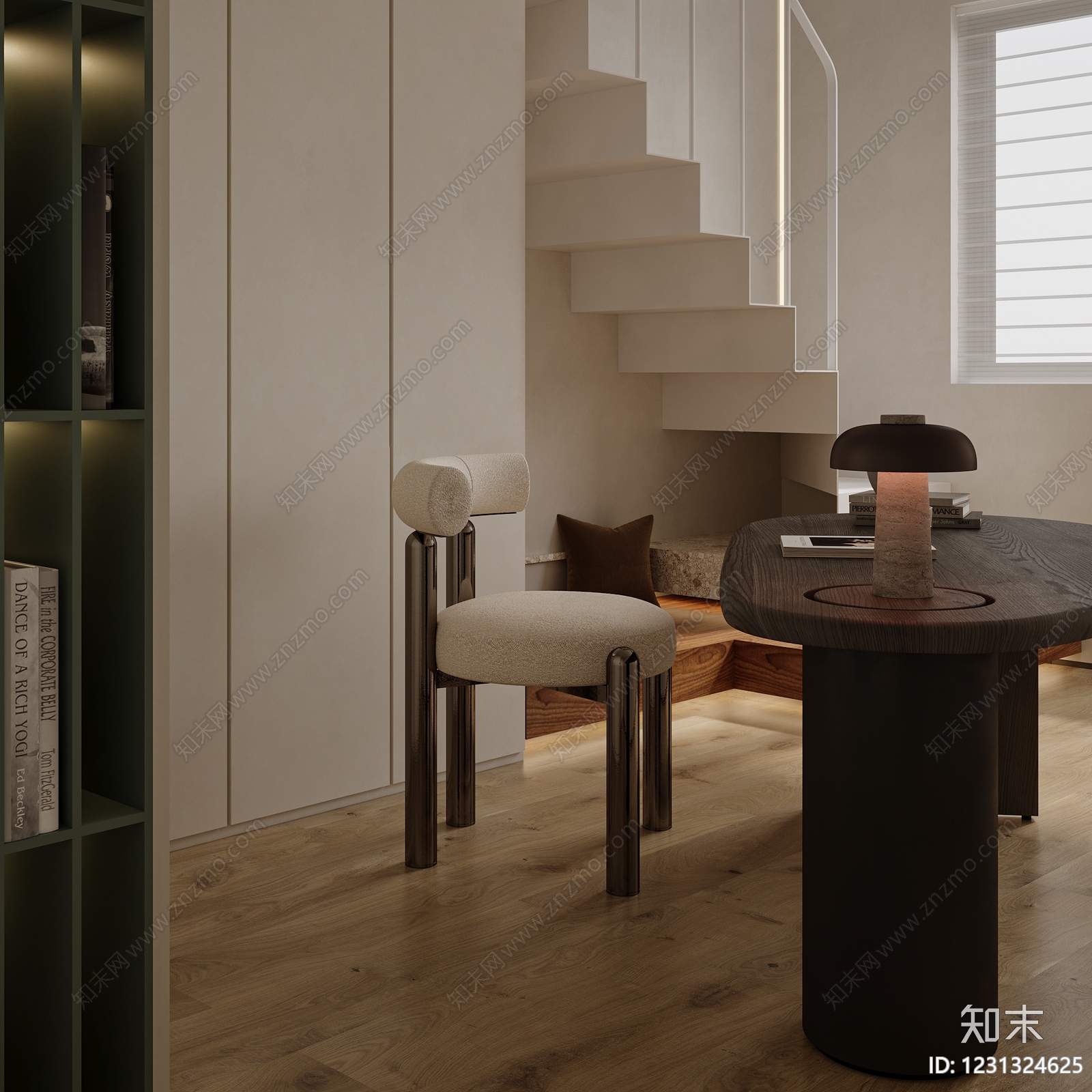 奶油风书房3D模型下载【ID:1231324625】