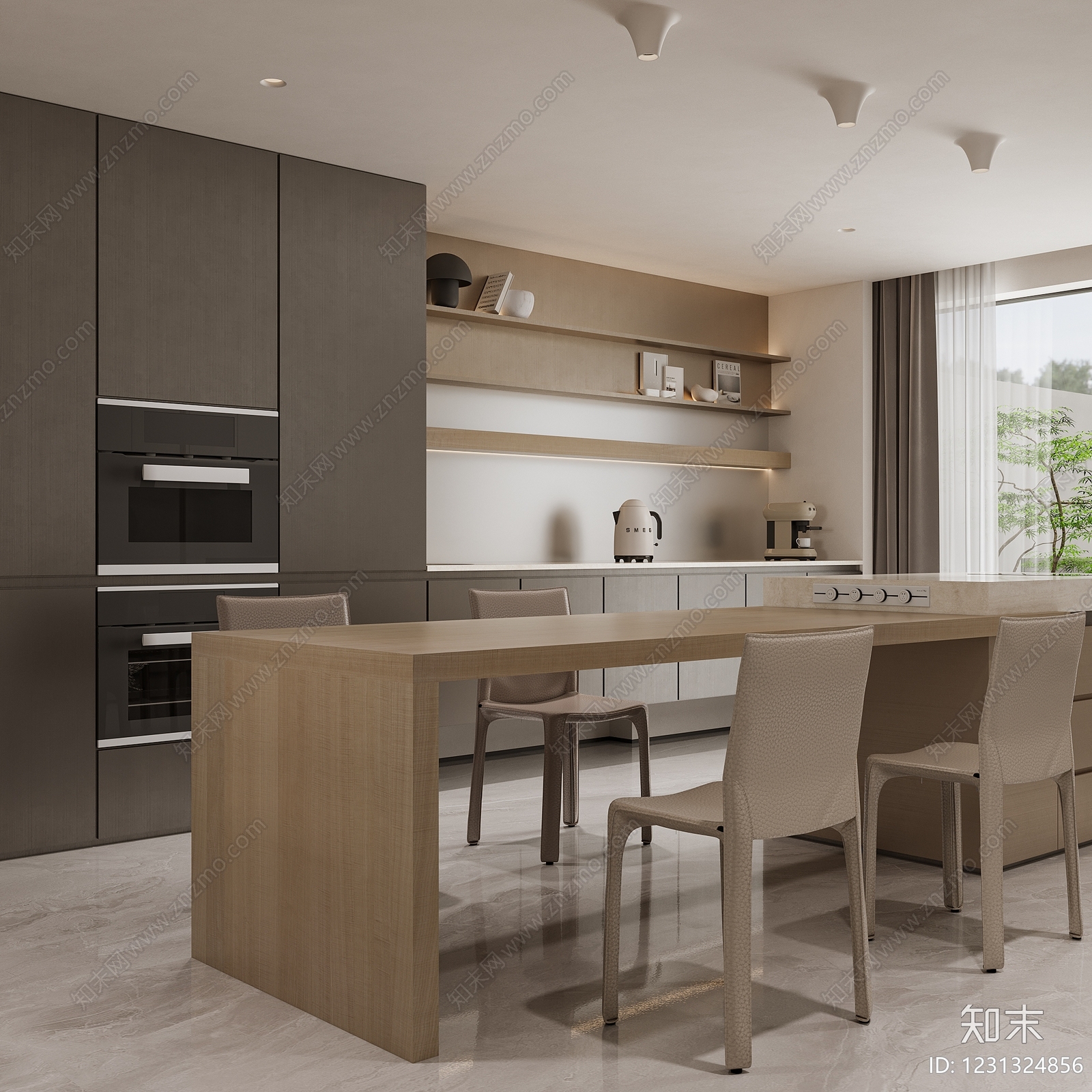 意式极简岛台餐厅3D模型下载【ID:1231324856】