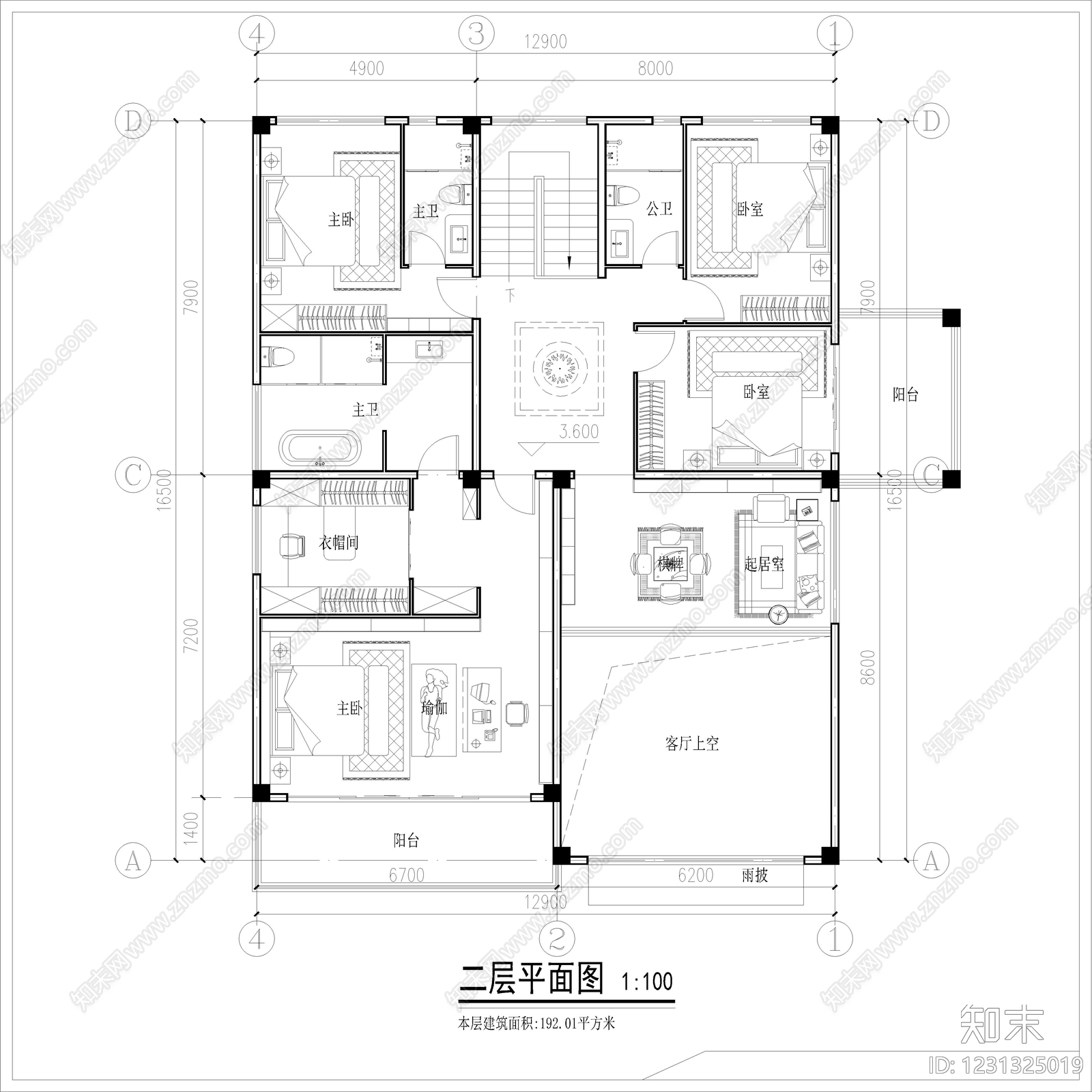 别墅建筑cad施工图下载【ID:1231325019】