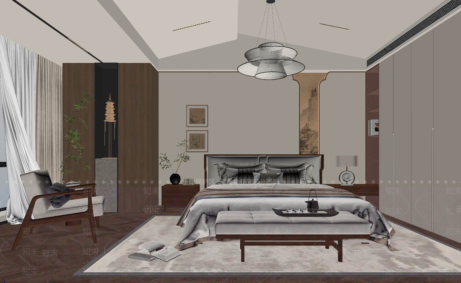 新中式宋式卧室3D模型下载【ID:1231325006】