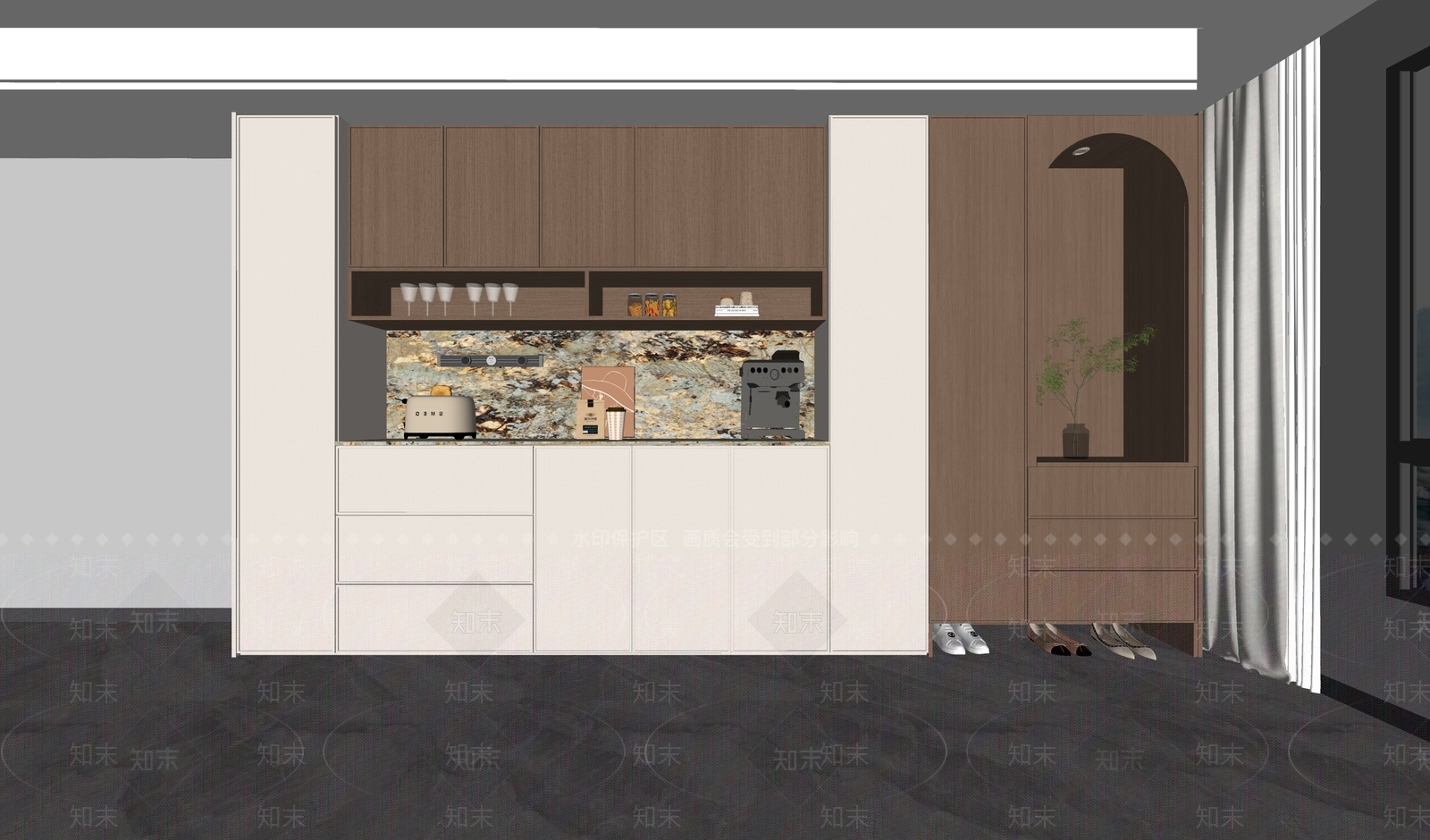 现代简约餐边柜SU模型下载【ID:1231325335】