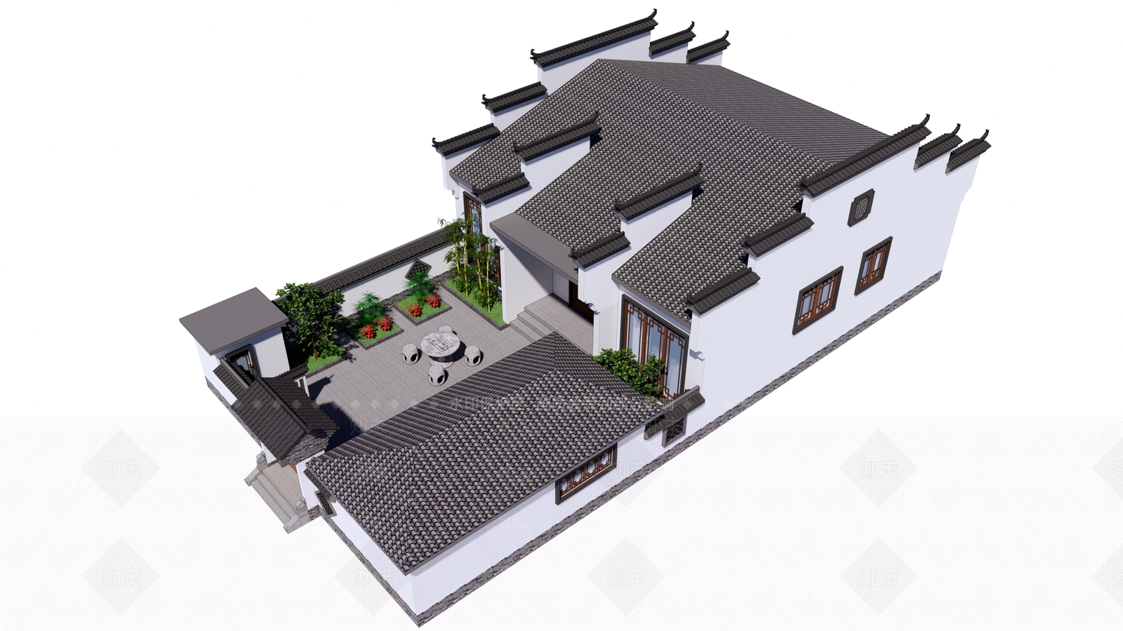 中式古建四合院SU模型下载【ID:1231330459】