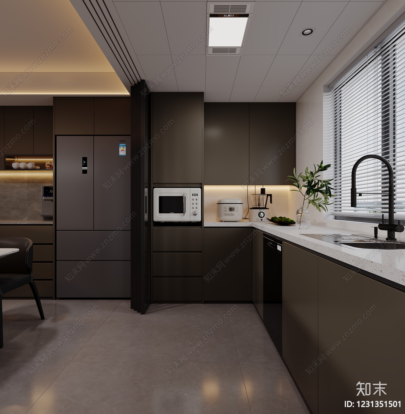 现代简约封闭式厨房3D模型下载【ID:1231351501】