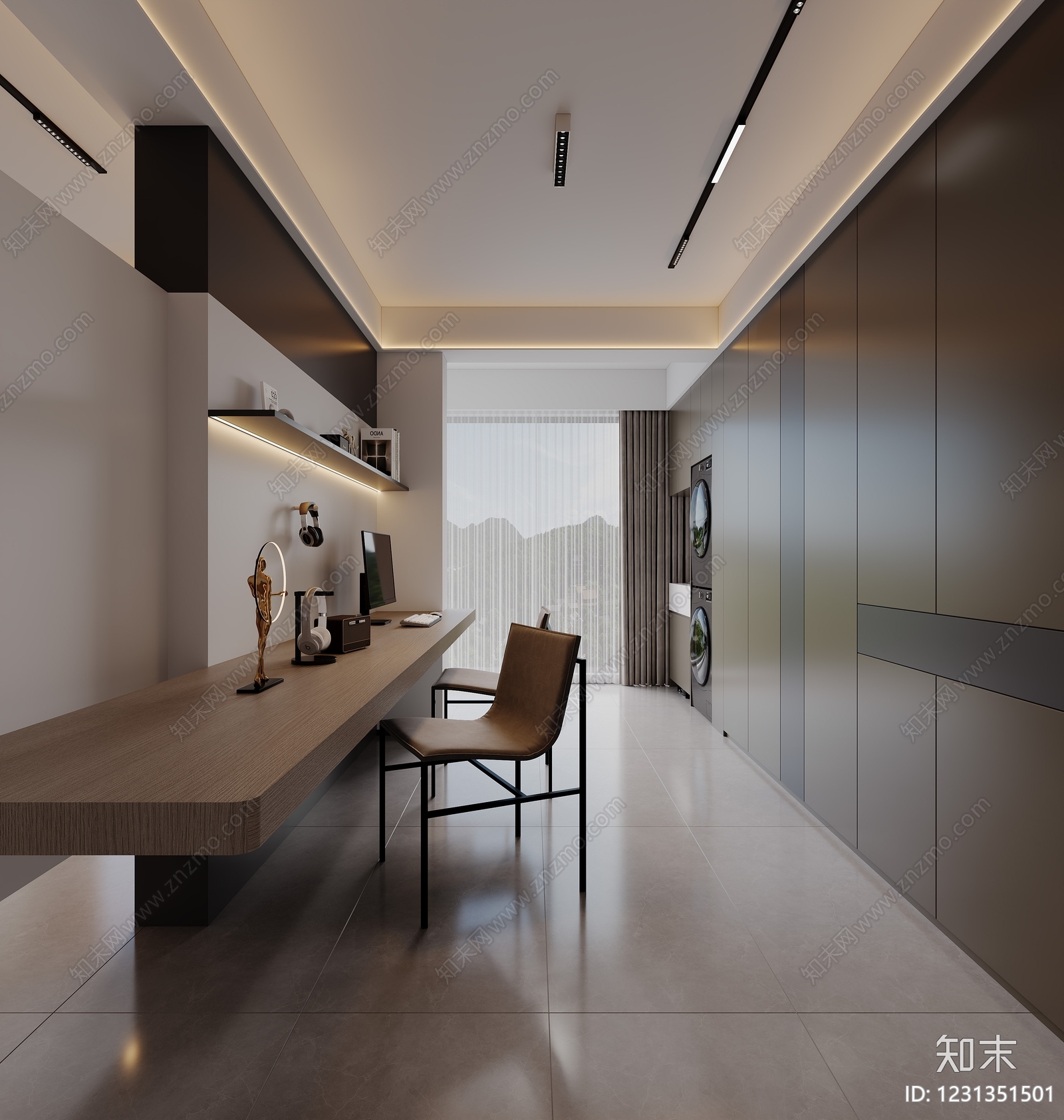 现代简约封闭式厨房3D模型下载【ID:1231351501】