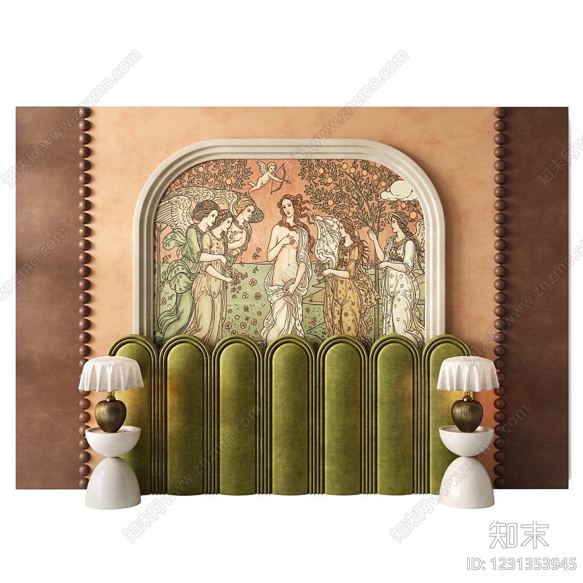 中古风床头背景墙3D模型下载【ID:1231353945】