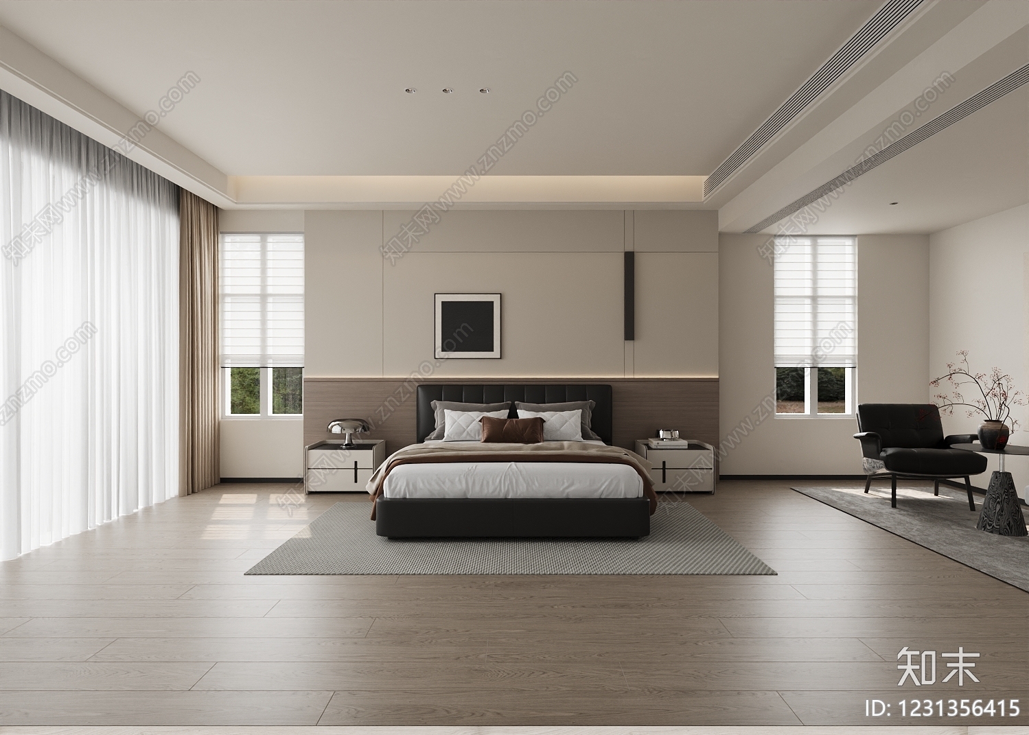 现代简约主卧3D模型下载【ID:1231356415】