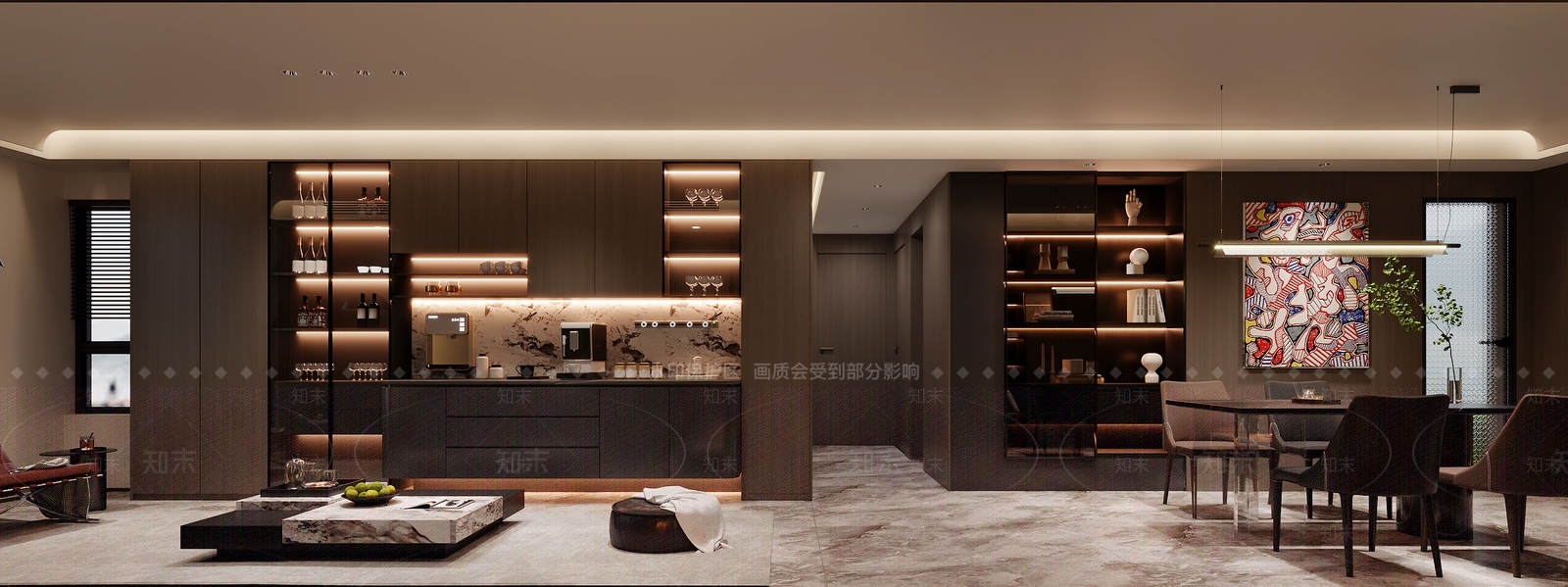 意式极简大平层客餐厅3D模型下载【ID:1231365708】