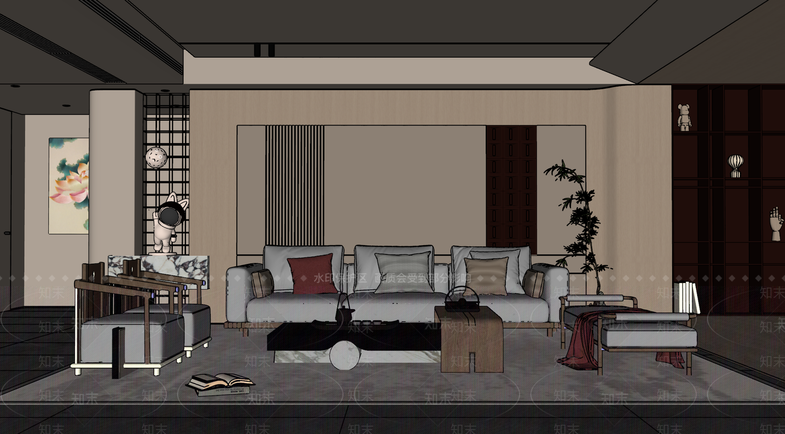 新中式家居客厅SU模型下载【ID:1231370297】