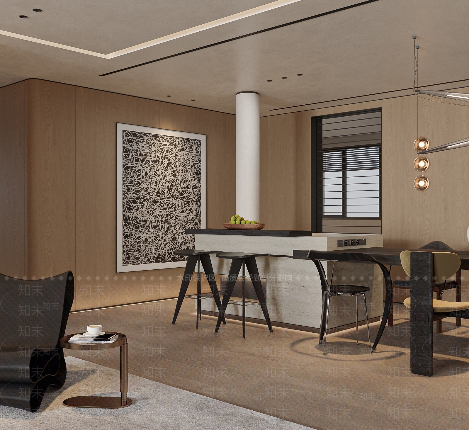 意式极简岛台餐厅3D模型下载【ID:1231373947】